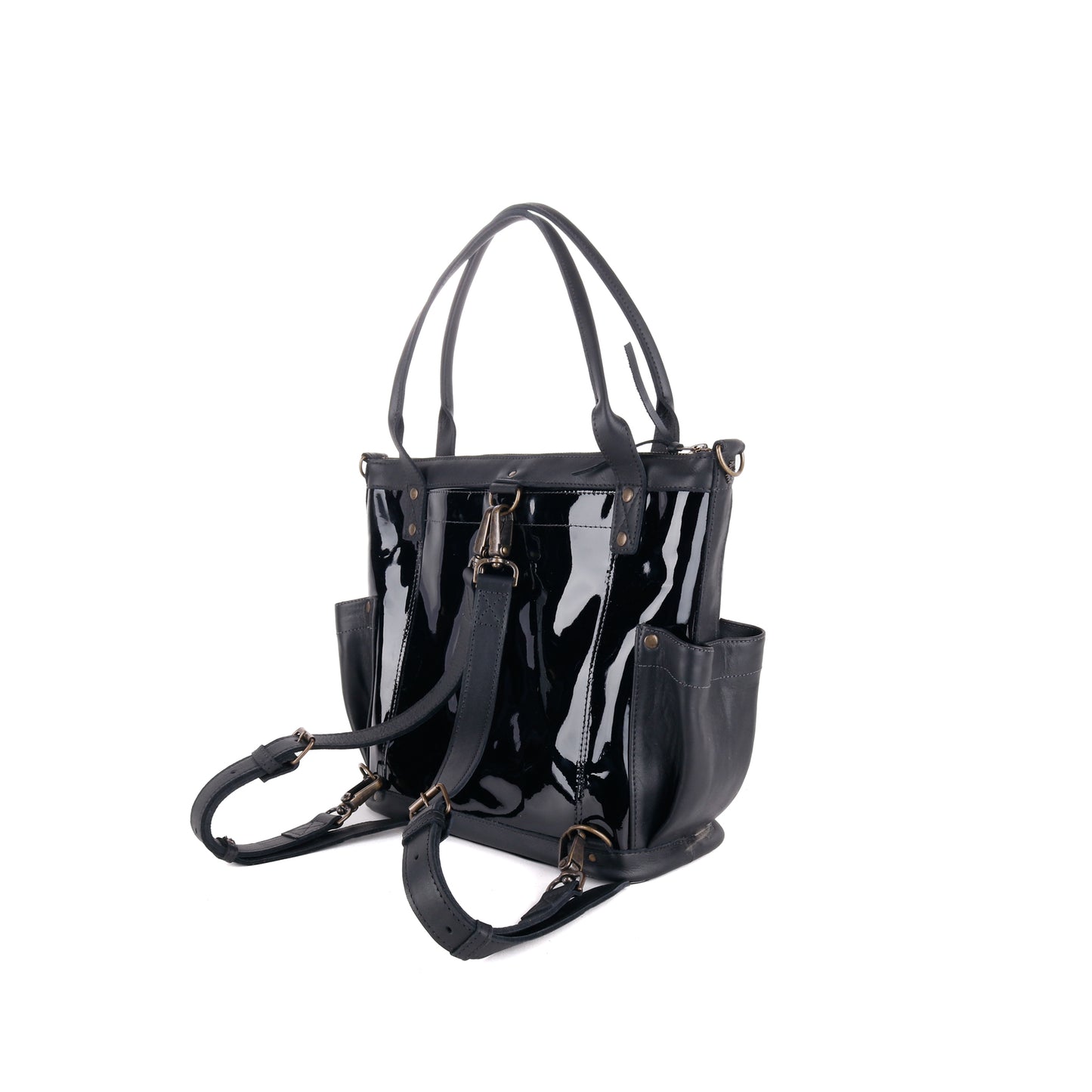 THE PERFECT BAG MEDIUM - FULL LEATHER - PATENT BLACK