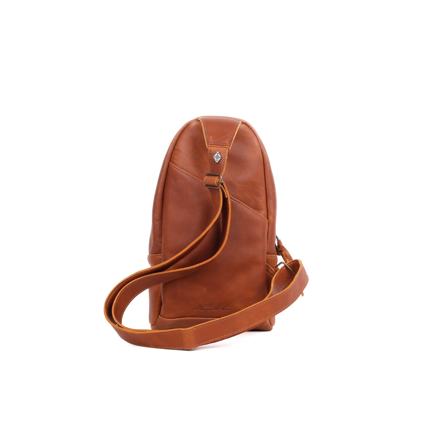 CROSSBODY SLING - 10 YEAR ANNIVERSARY - EMBROIDERED LEATHER IN PINK - CAFE