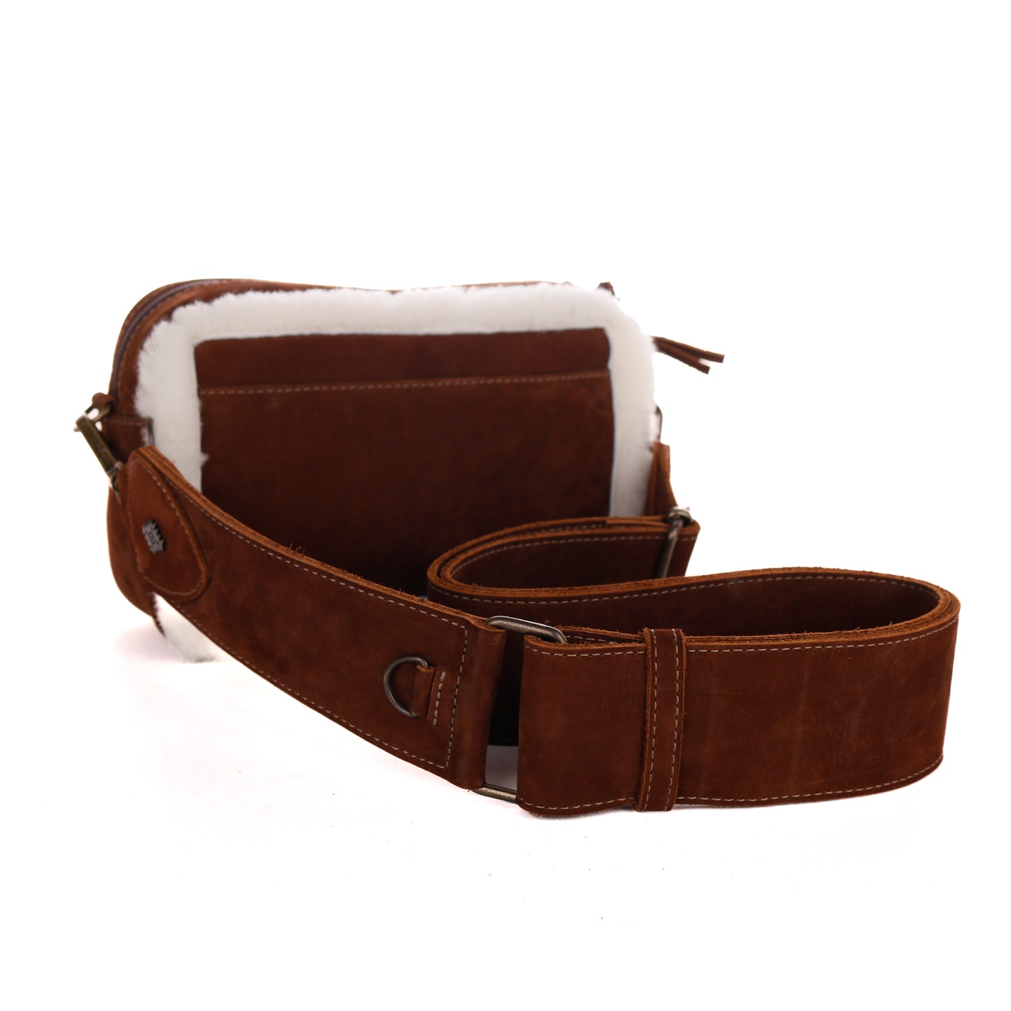 WANDER CROSSBODY BAG + WIDE ADJUSTABLE STRAP SET - FULL LEATHER WITH SHEARLING - NOUBOCK