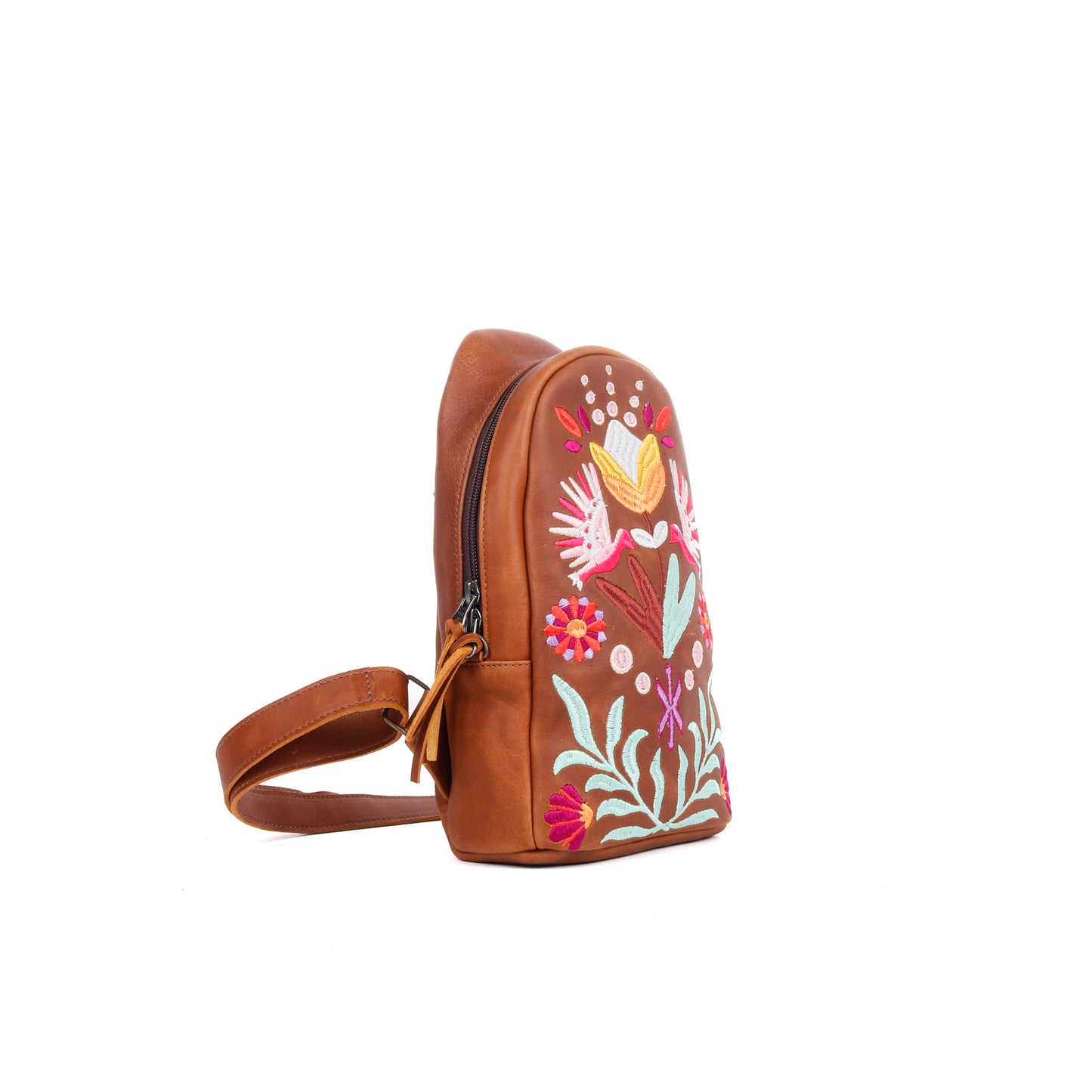 CROSSBODY SLING - 10 YEAR ANNIVERSARY - EMBROIDERED LEATHER IN PINK - CAFE