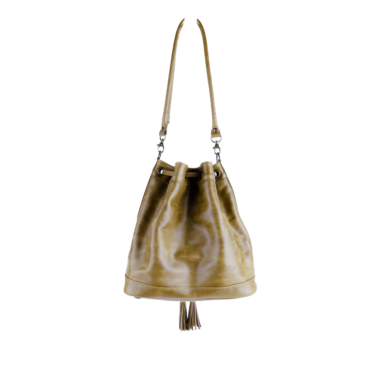 DRAWSTRING BUCKET BAG - FULL LEATHER - MOSS