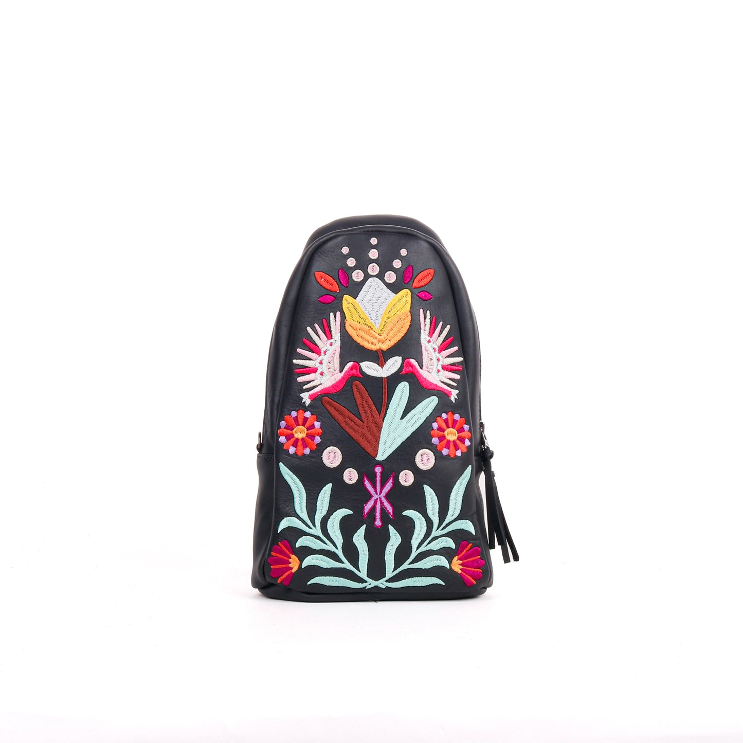 CROSSBODY SLING - 10 YEAR ANNIVERSARY - EMBROIDERED LEATHER IN PINK - BLACK