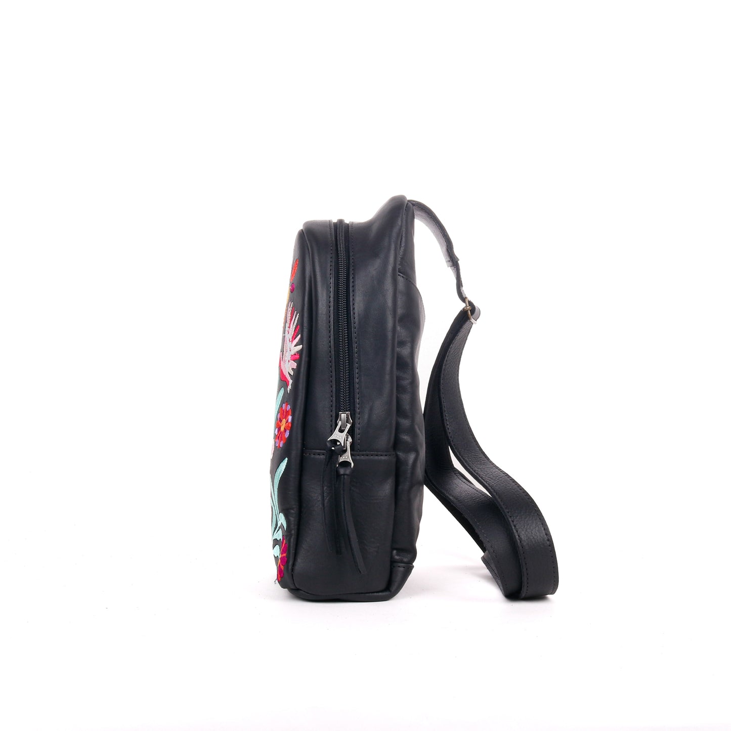 CROSSBODY SLING - 10 YEAR ANNIVERSARY - EMBROIDERED LEATHER IN PINK - BLACK