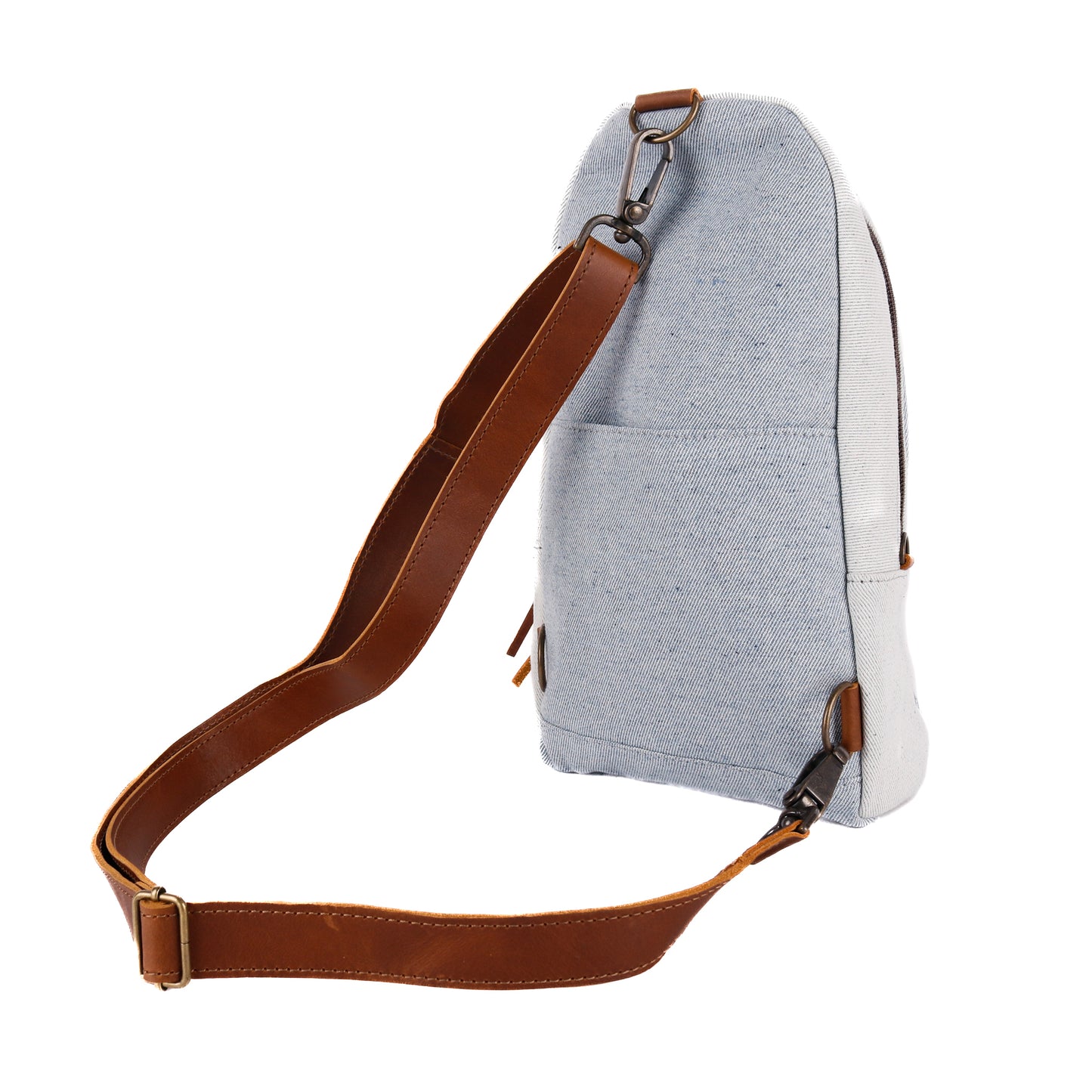 CROSSBODY SLING 2.0 - UPCYCLED DENIM WITH PATCH - CAFE - NO. 11336