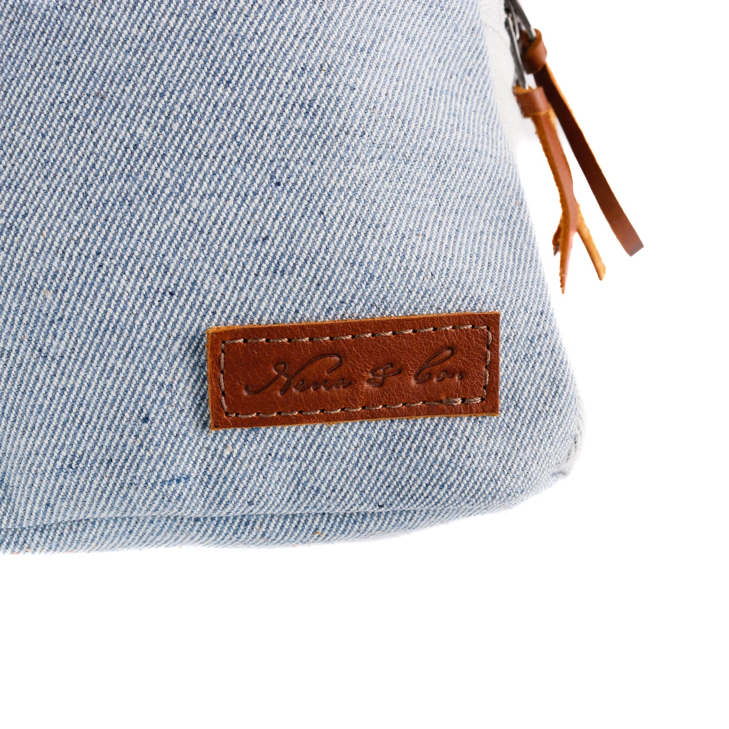 CROSSBODY SLING 2.0 - UPCYCLED DENIM WITH PATCH - CAFE - NO. 11339