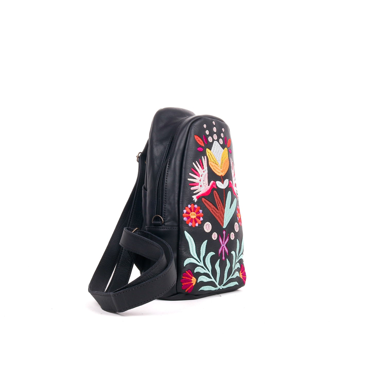 CROSSBODY SLING - 10 YEAR ANNIVERSARY - EMBROIDERED LEATHER IN PINK - BLACK