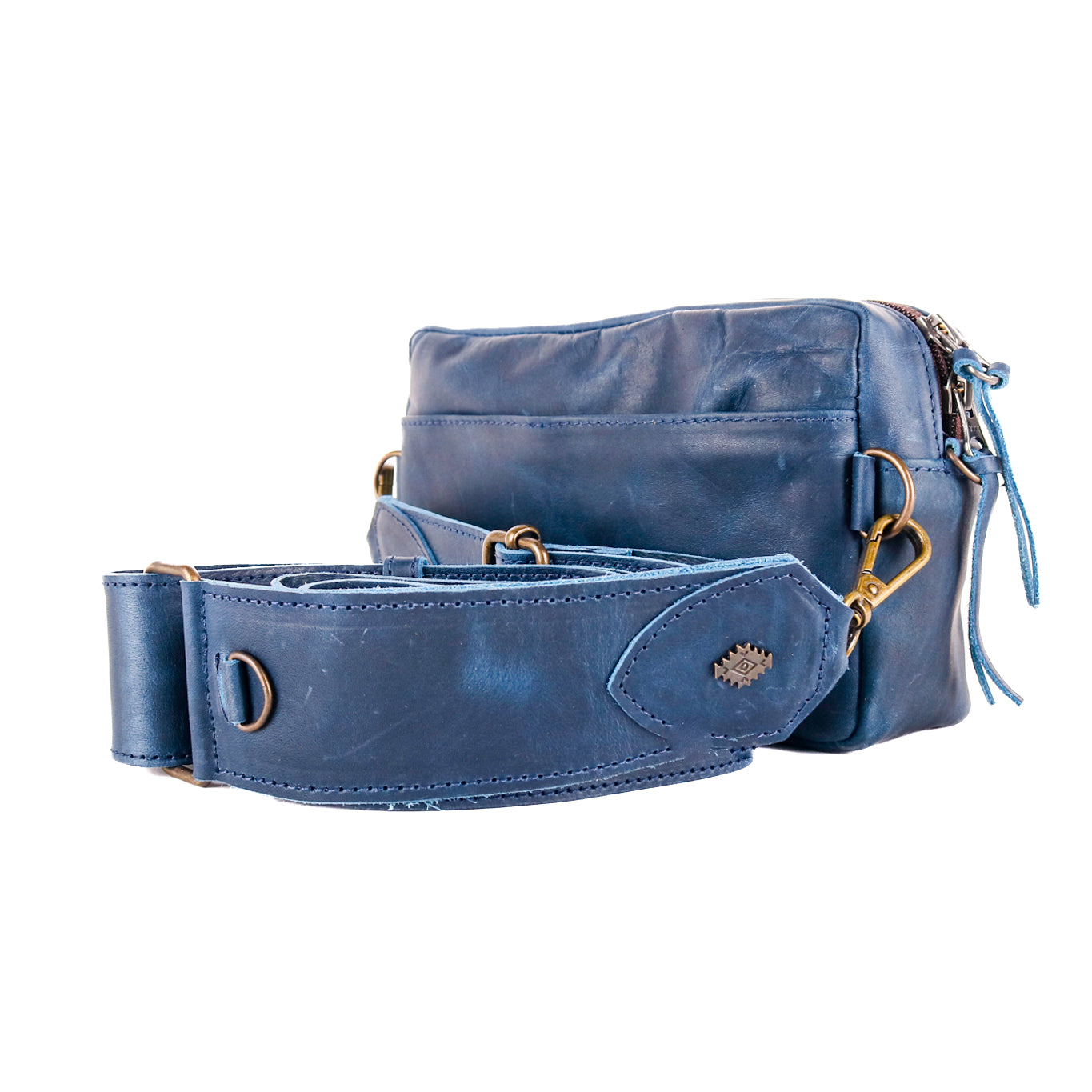 WANDER CROSSBODY BAG + WIDE STRAP SET - FULL LEATHER - NAVY