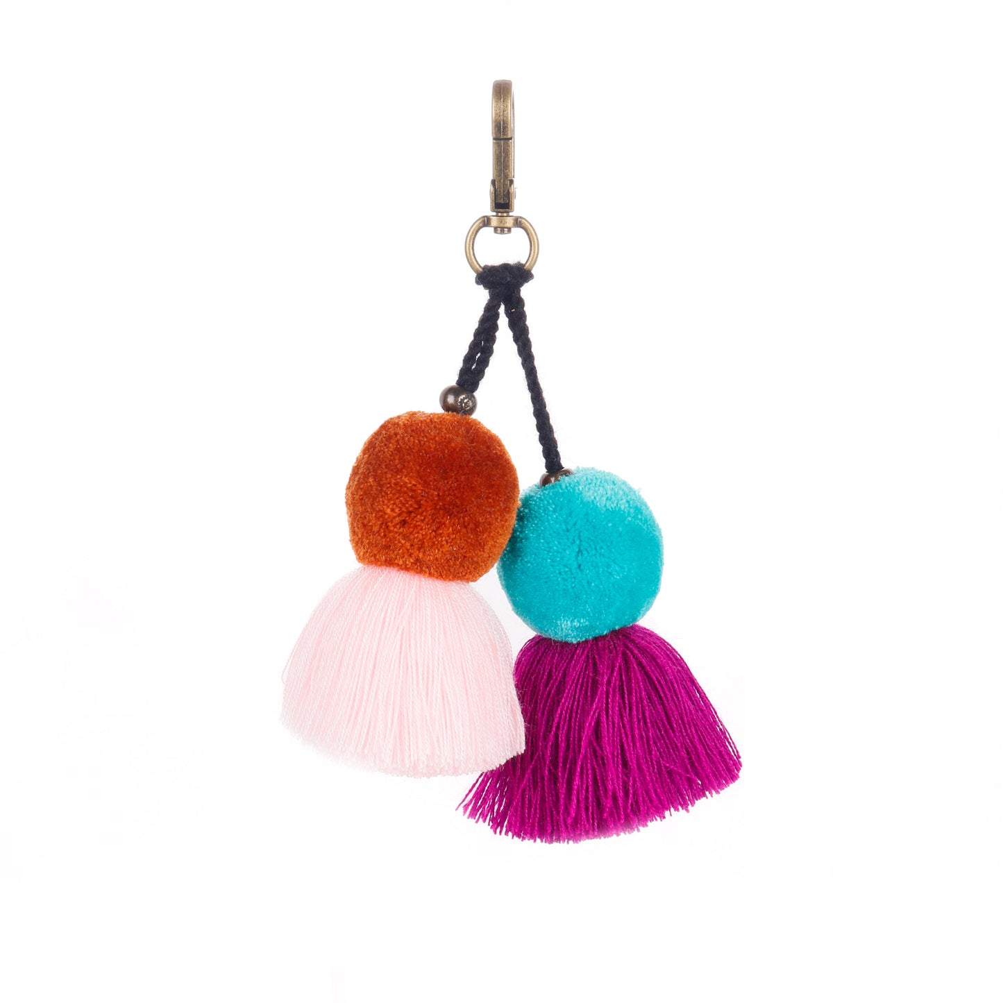 DOUBLE POM TASSEL - TEAL & PINK