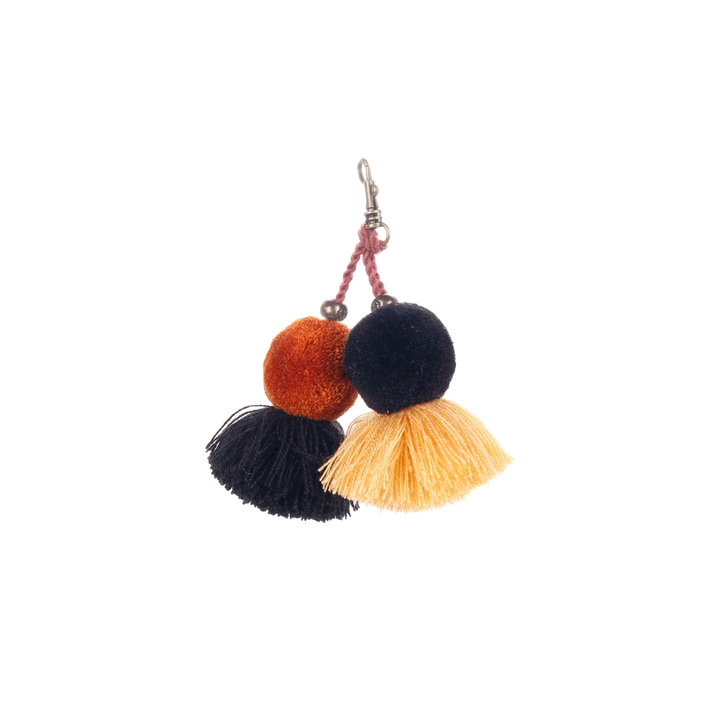 MINI DOUBLE POM TASSEL - BROWN & GOLD