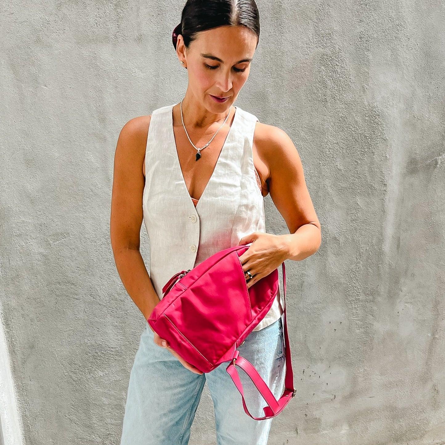 CROSSBODY SLING - MOROCCO WOVEN LEATHER - FLAMINGO