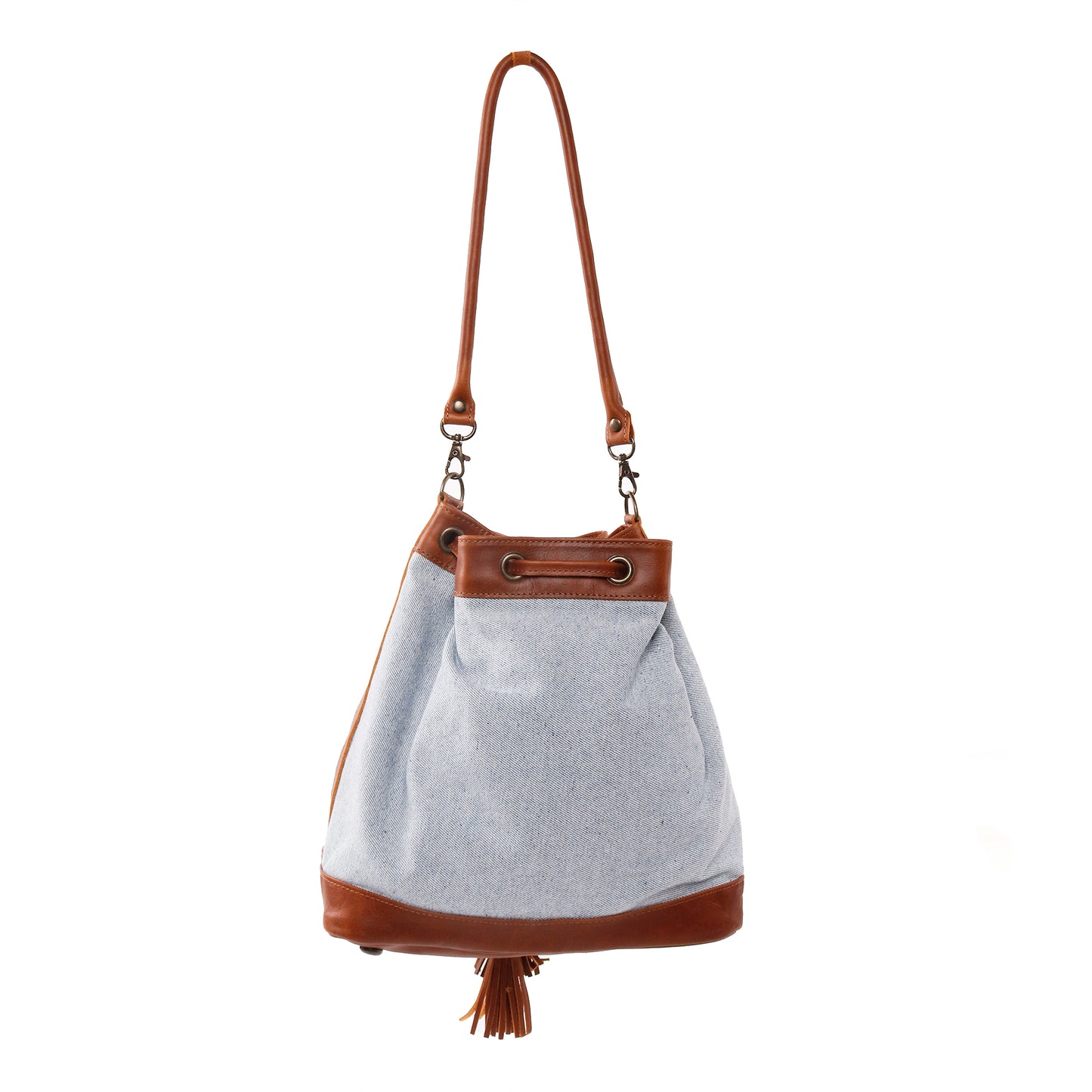 DRAWSTRING BUCKET BAG - MEDIUM - UPCYCLED DENIM