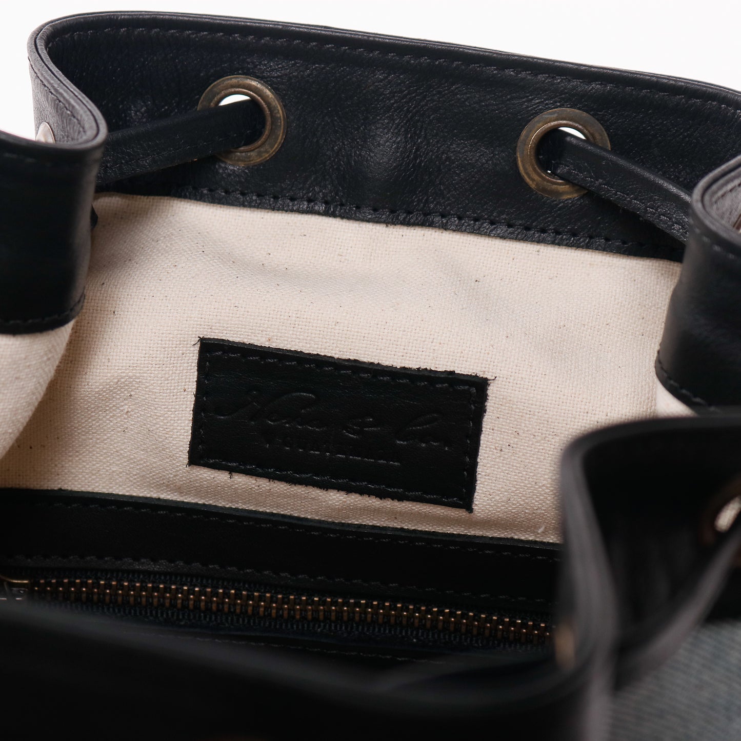 DRAWSTRING BUCKET BAG - MEDIUM - UPCYCLED DENIM - BLACK