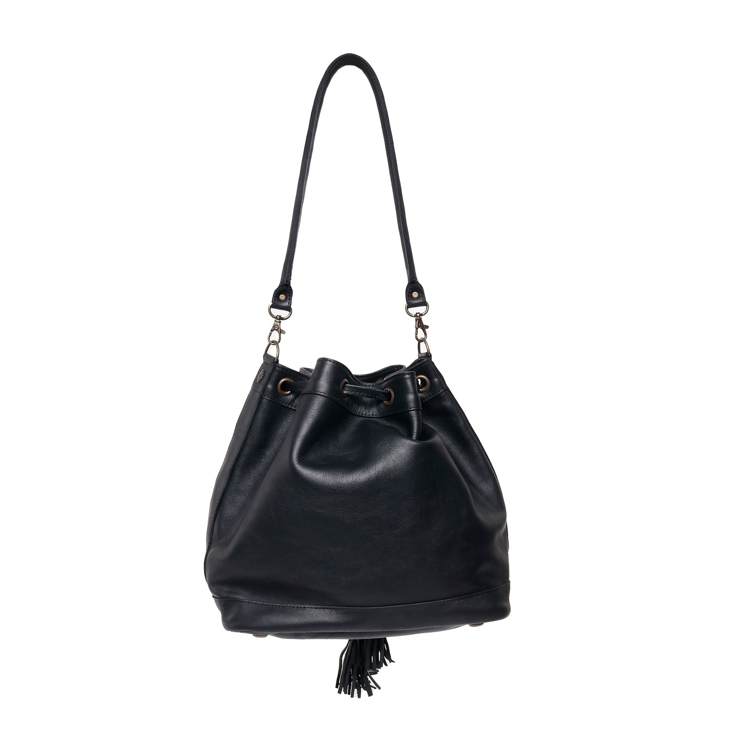 DRAWSTRING BUCKET BAG - 10 YEAR ANNIVERSARY - MACHINE EMBROIDERED ON WOVEN FABRIC IN BLACK - BLACK