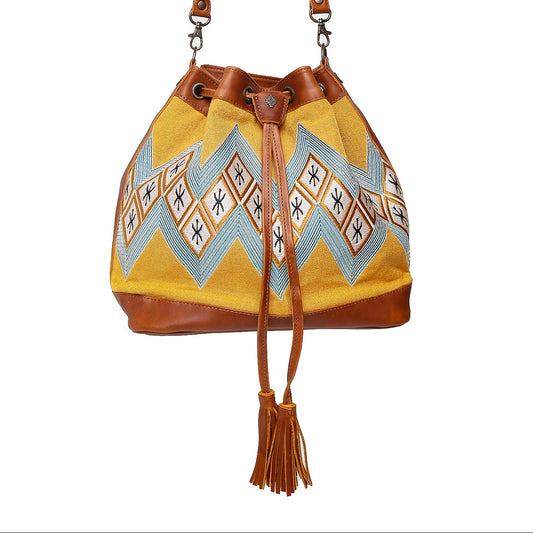 ALI'S STASH - DRAWSTRING BUCKET BAG & STRAP - H&S ANNIVERSARY - CAFE - NO. A-10066