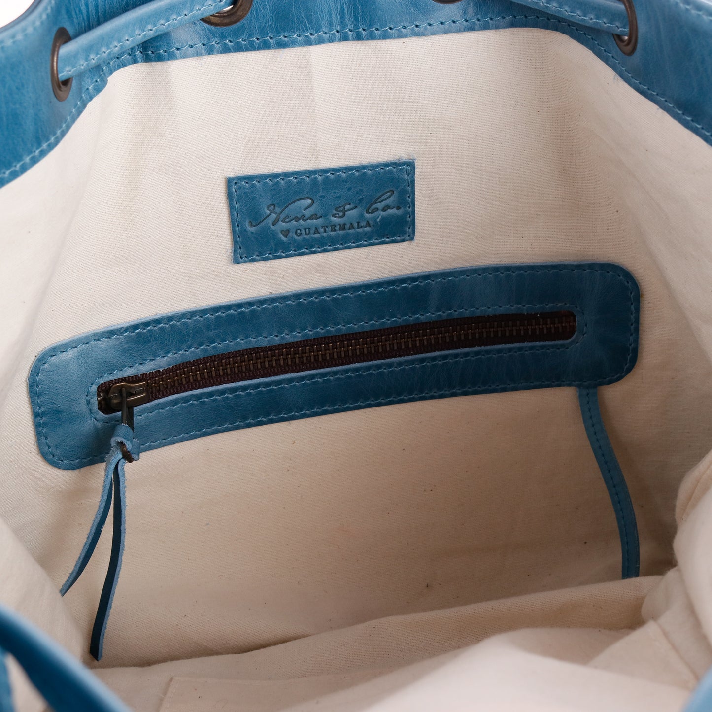 DRAWSTRING BUCKET BAG WITH FRINGE - OOAK CORTE DE PLAYA - CERULEAN - NO. 10279