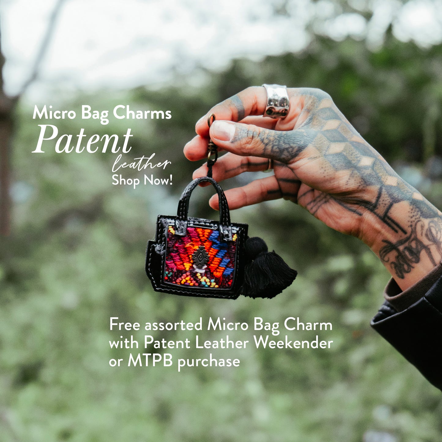 ASSORTED MICRO BAG CHARM - OOAK HUIPIL - PATENT BLACK LEATHER
