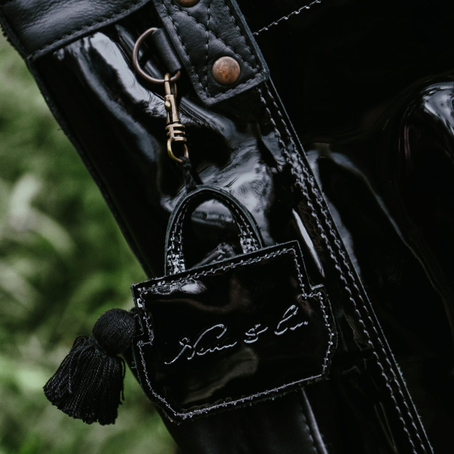 ASSORTED MICRO BAG CHARM - OOAK HUIPIL - PATENT BLACK LEATHER