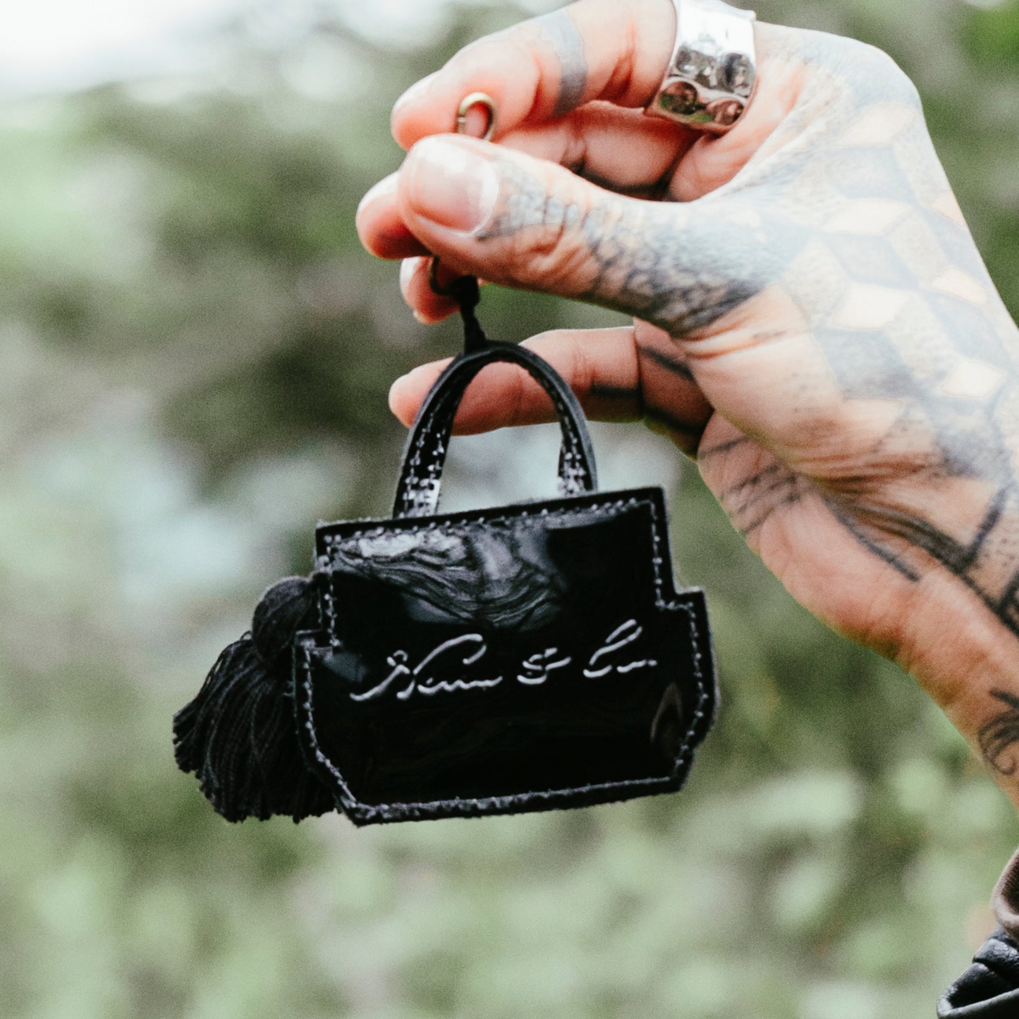 ASSORTED MICRO BAG CHARM - OOAK HUIPIL - PATENT BLACK LEATHER
