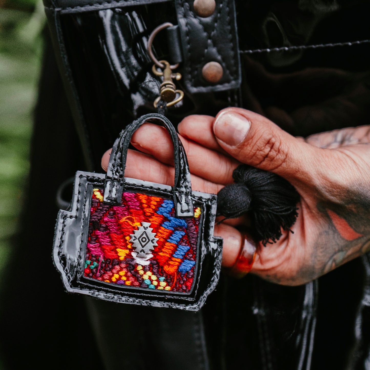 ASSORTED MICRO BAG CHARM - OOAK HUIPIL - PATENT BLACK LEATHER