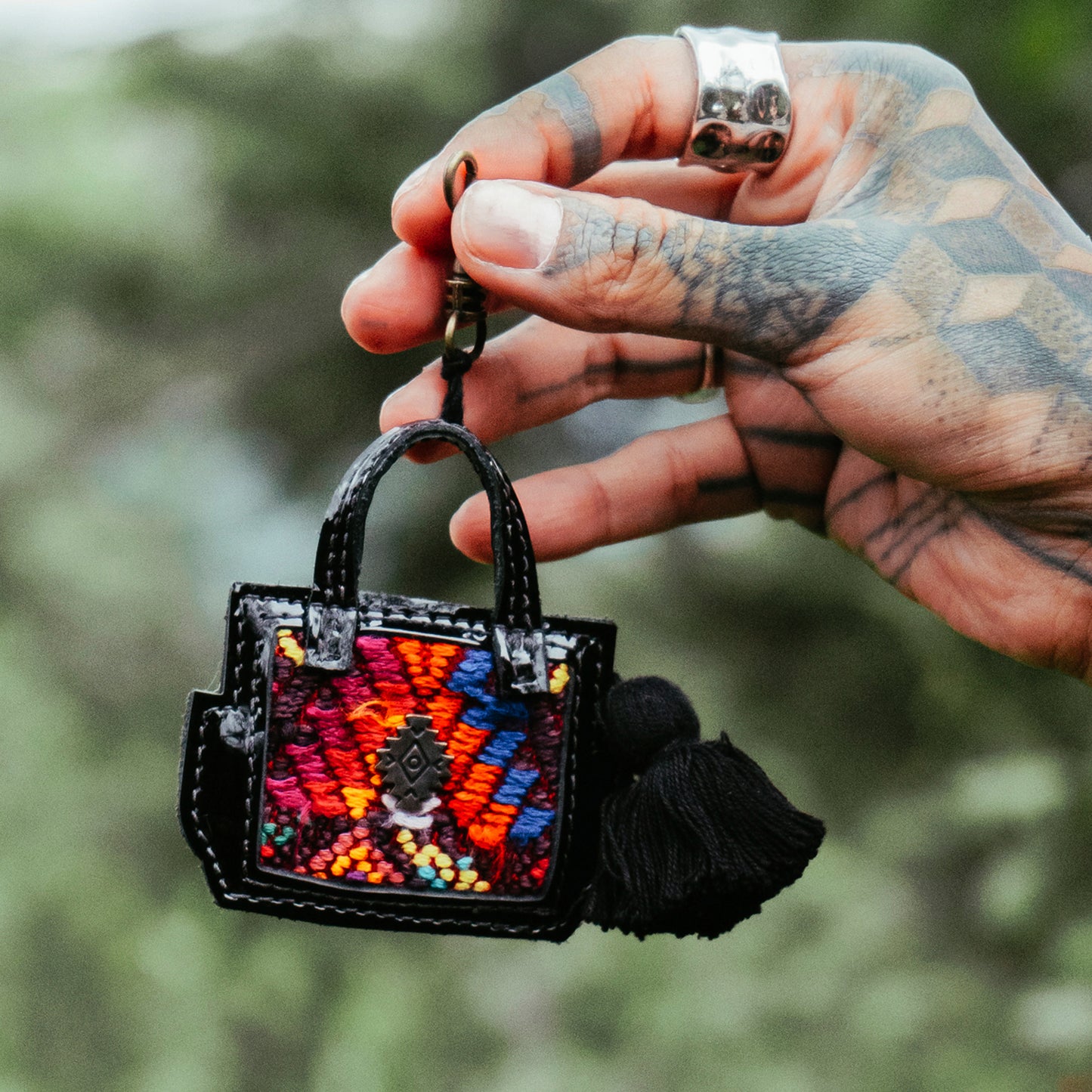 ASSORTED MICRO BAG CHARM - OOAK HUIPIL - PATENT BLACK LEATHER