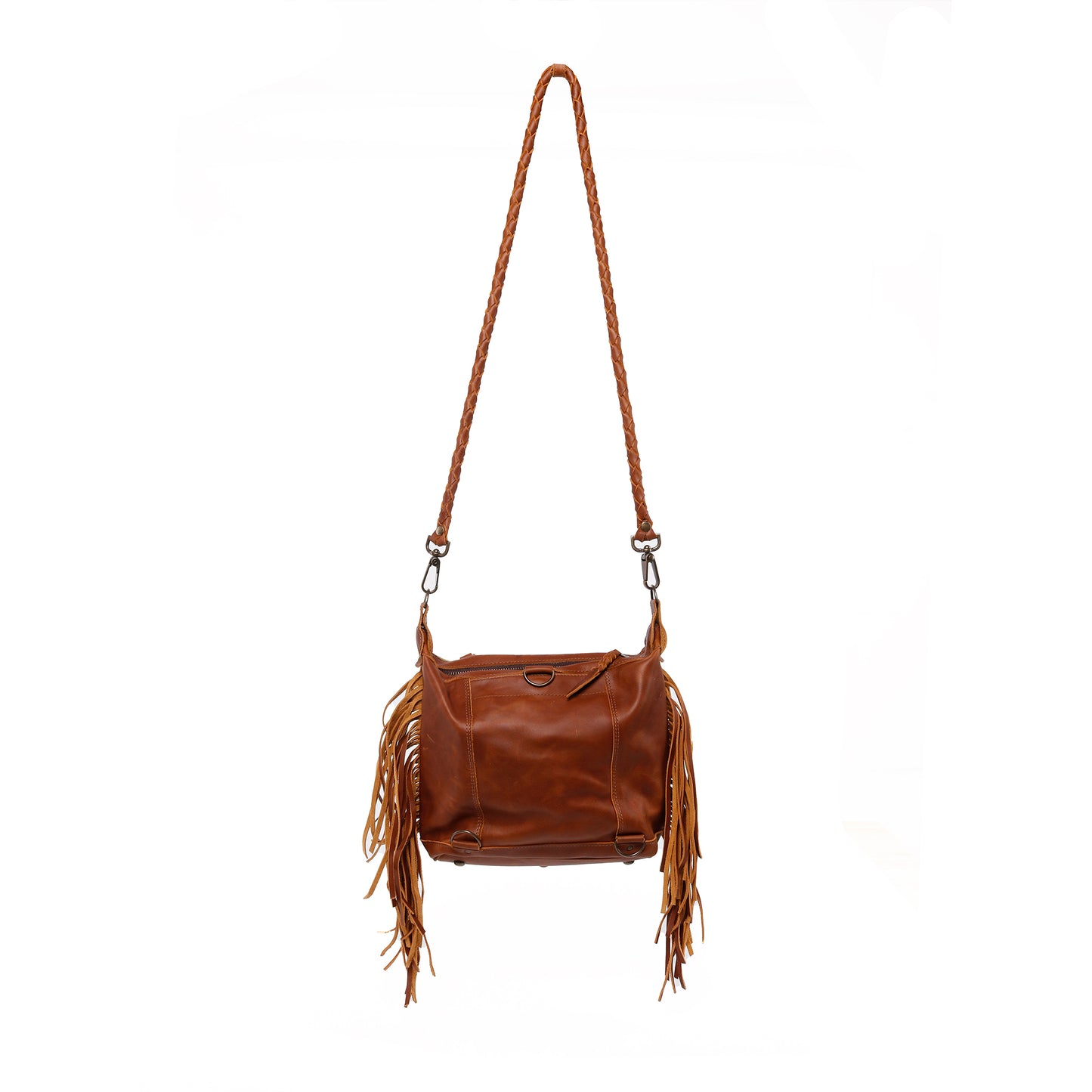 H&S BEATRIZ MINI CDB WITH FRINGE - OOAK EMBROIDERED BLOOMS - CAFE - NO. 12428