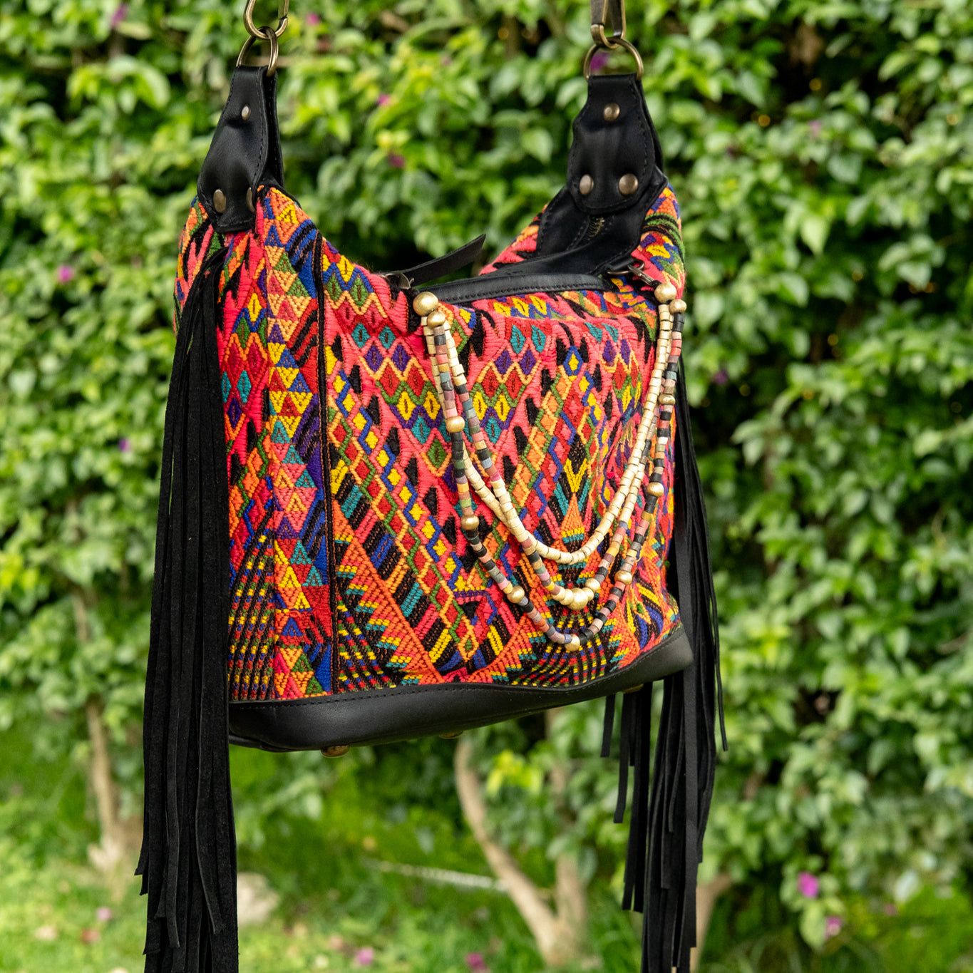 BEATRIZ MINI CDB WITH FRINGE - OOAK HUIPIL - BLACK - NO. 16511
