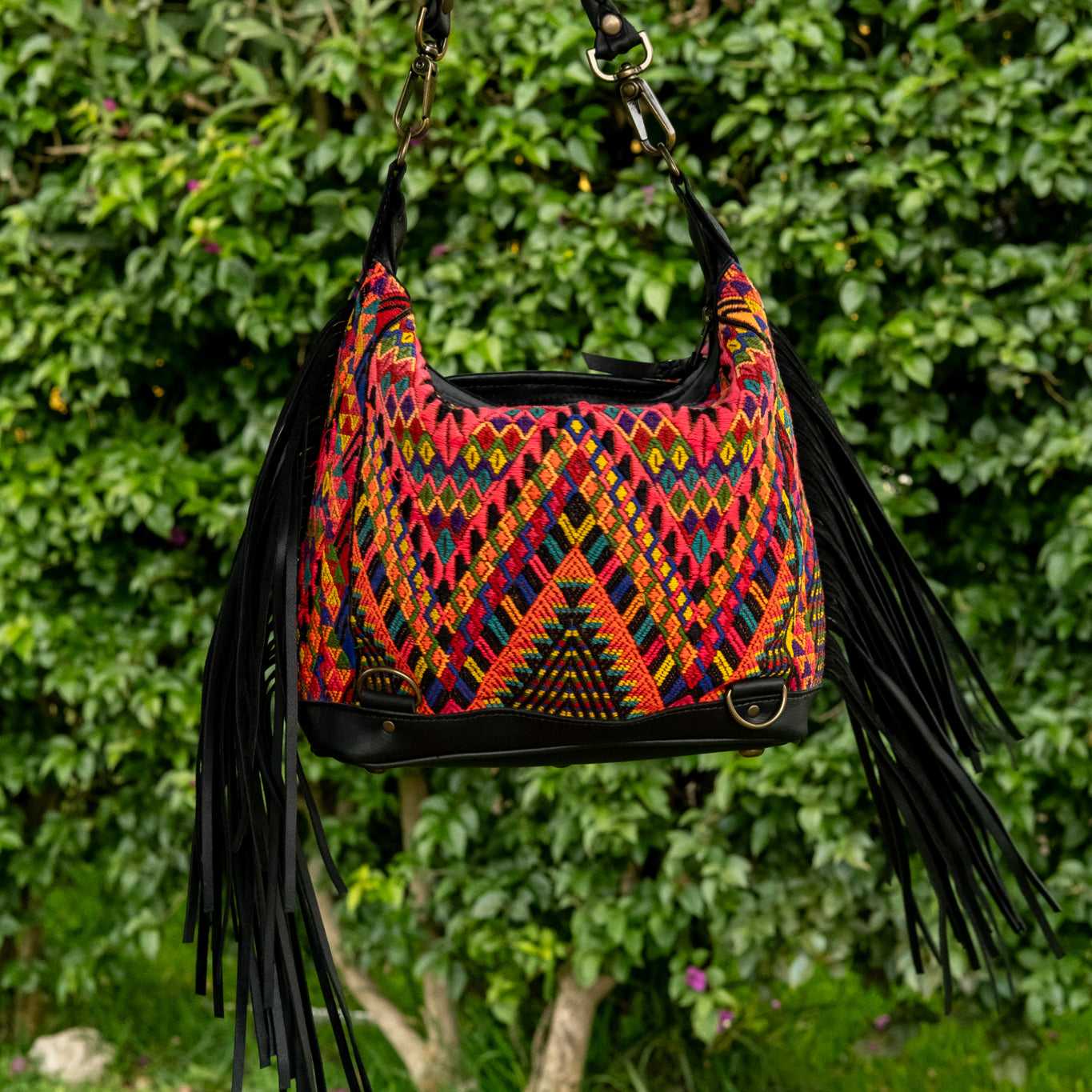 BEATRIZ MINI CDB WITH FRINGE - OOAK HUIPIL - BLACK - NO. 16511
