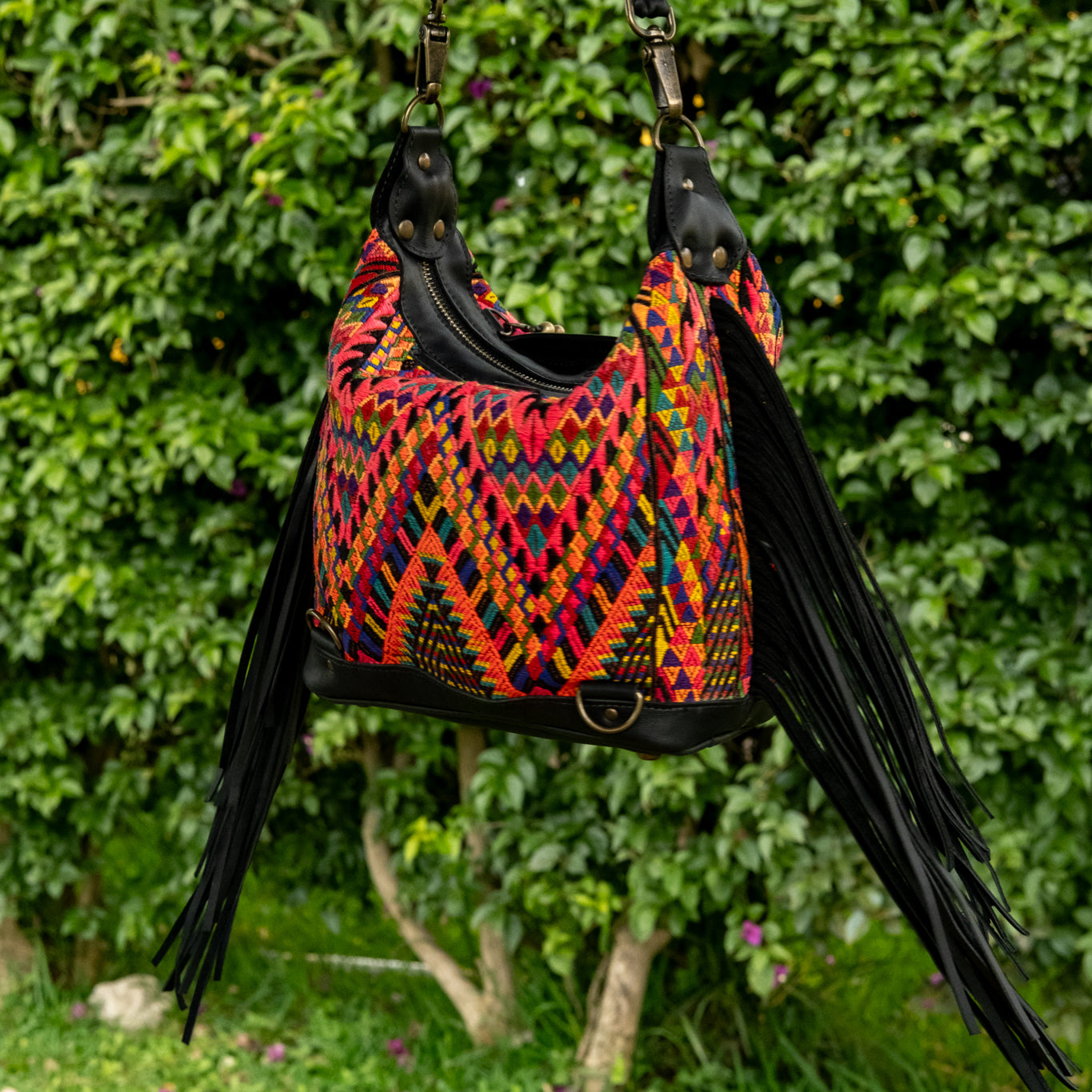 BEATRIZ MINI CDB WITH FRINGE - OOAK HUIPIL - BLACK - NO. 16511
