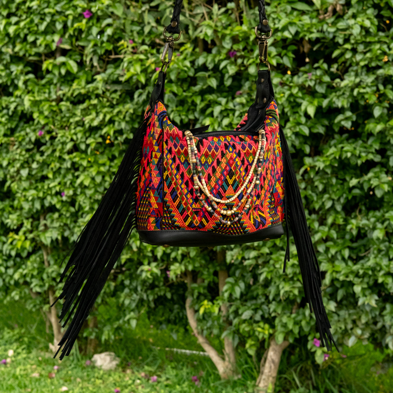 BEATRIZ MINI CDB WITH FRINGE - OOAK HUIPIL - BLACK - NO. 16511