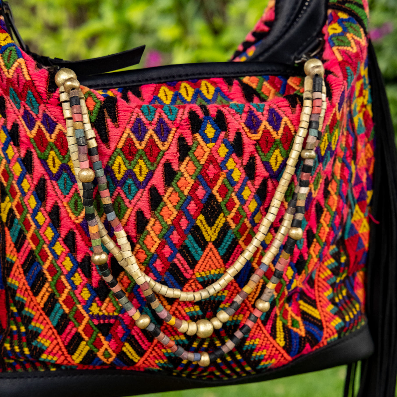 BEATRIZ MINI CDB WITH FRINGE - OOAK HUIPIL - BLACK - NO. 16511