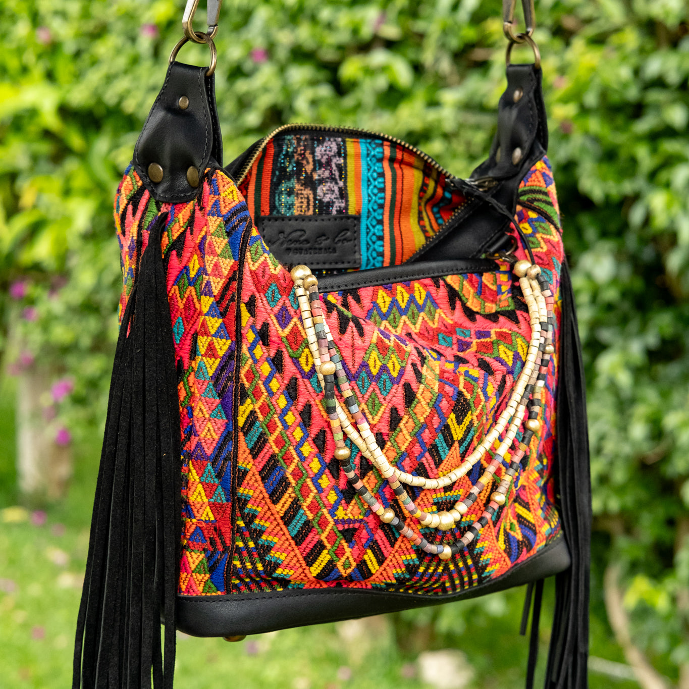 BEATRIZ MINI CDB WITH FRINGE - OOAK HUIPIL - BLACK - NO. 16511