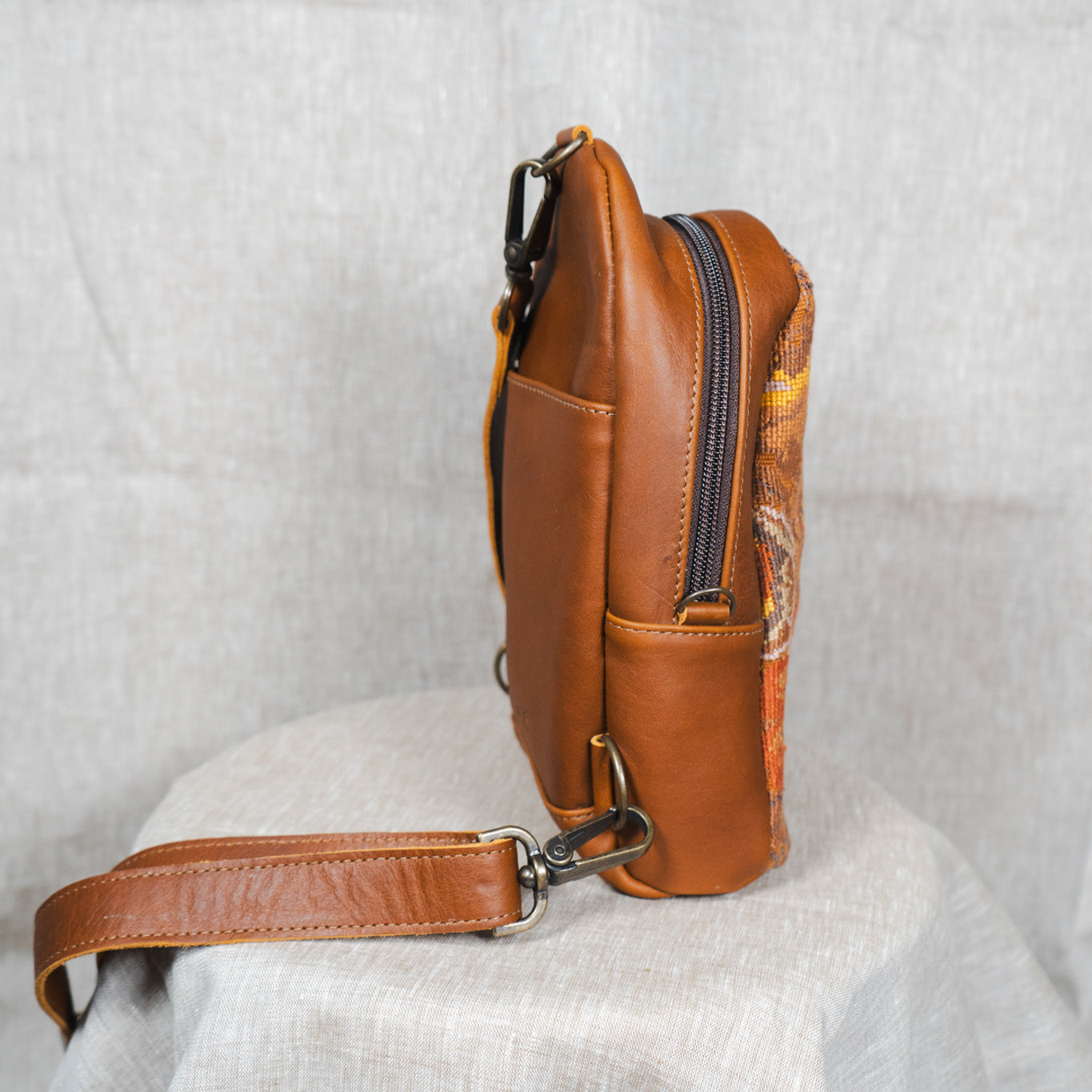 SMALL 2.0 CROSSBODY SLING - OOAK HUIPIL - CAFE - NO. 13538