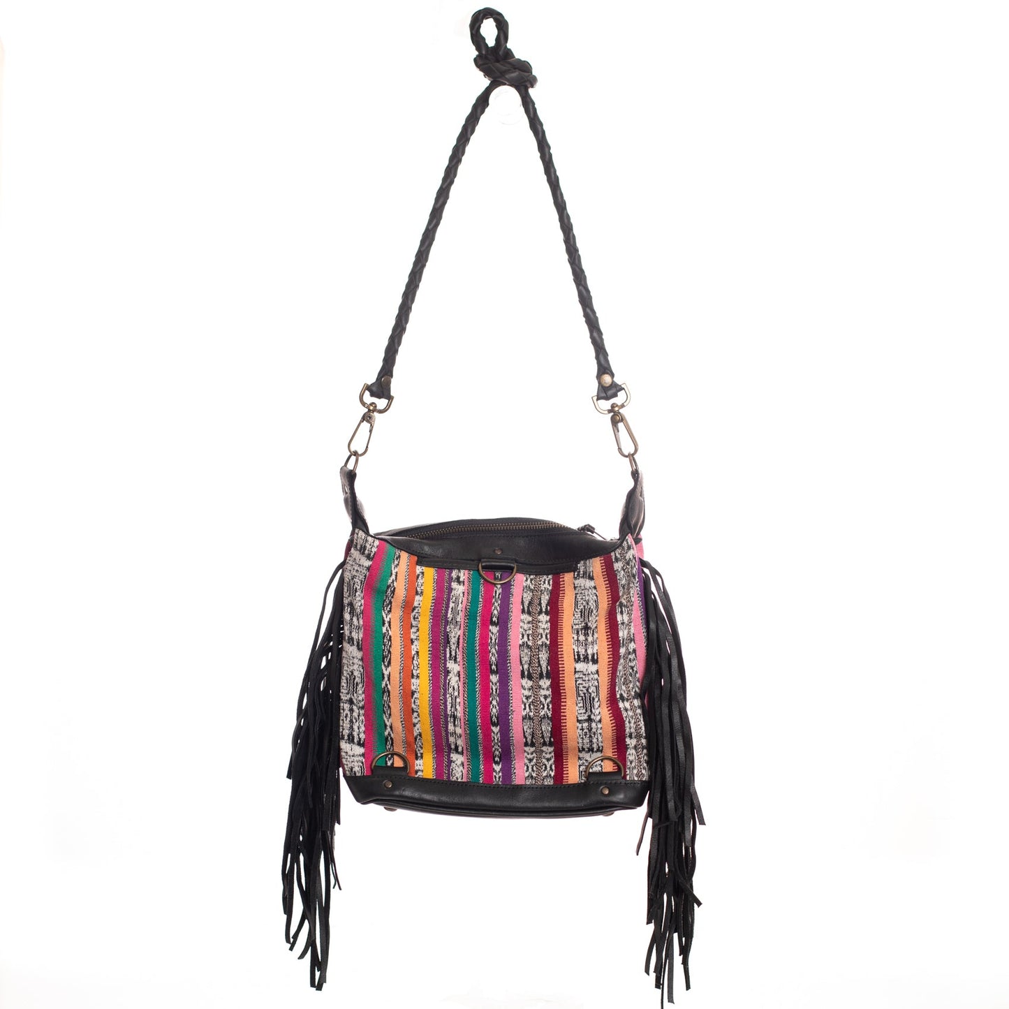 BEATRIZ MINI CONVERTIBLE DAY BAG WITH FRINGE - CORTE DE PLAYA - BLACK - NO. 26820