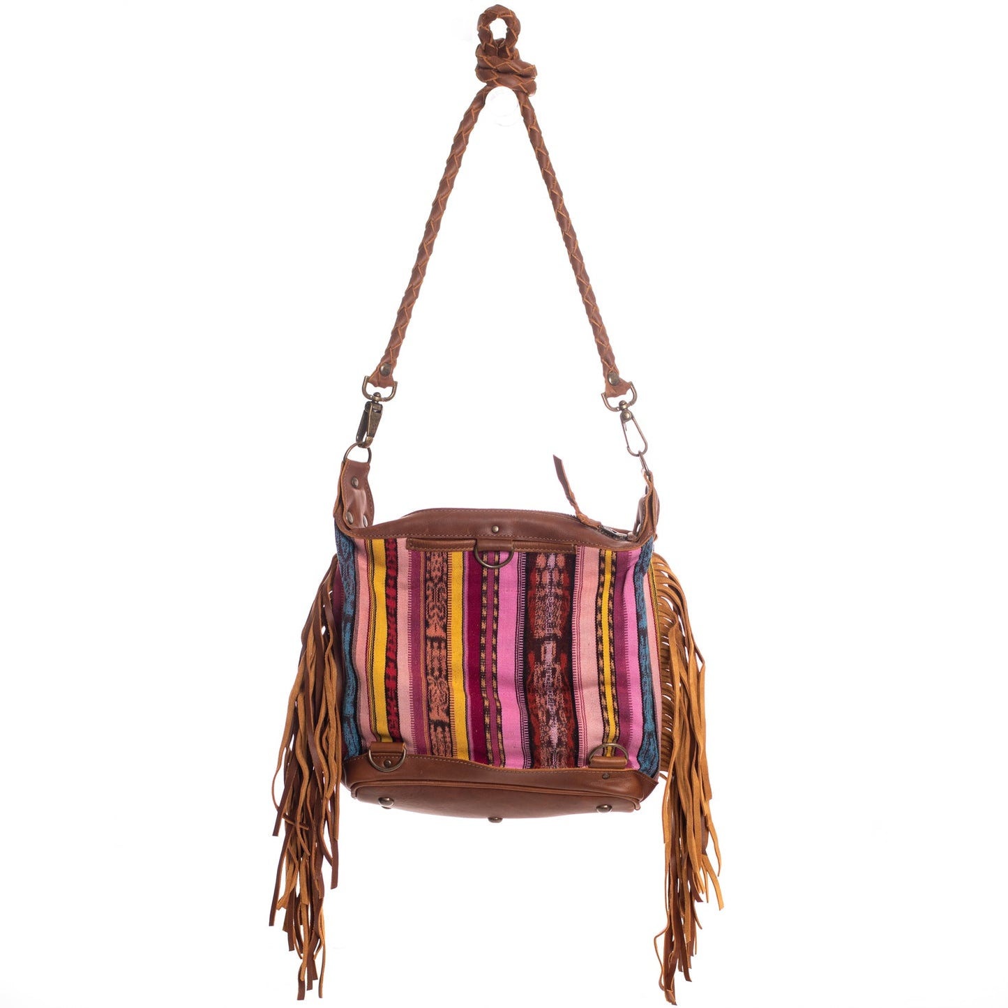 BEATRIZ MINI CONVERTIBLE DAY BAG WITH FRINGE - CORTE DE PLAYA - CAFE - NO. 26880