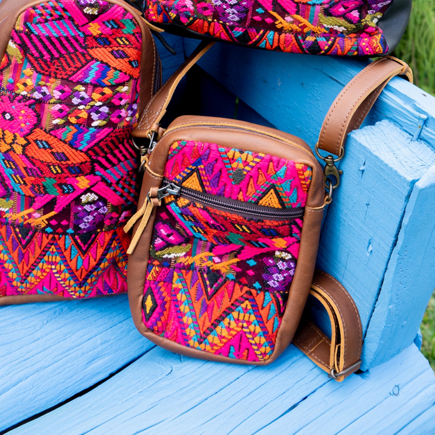 CROSSBODY TRAVEL BAG - OOAK HUIPIL - CAFE - NO. 13156