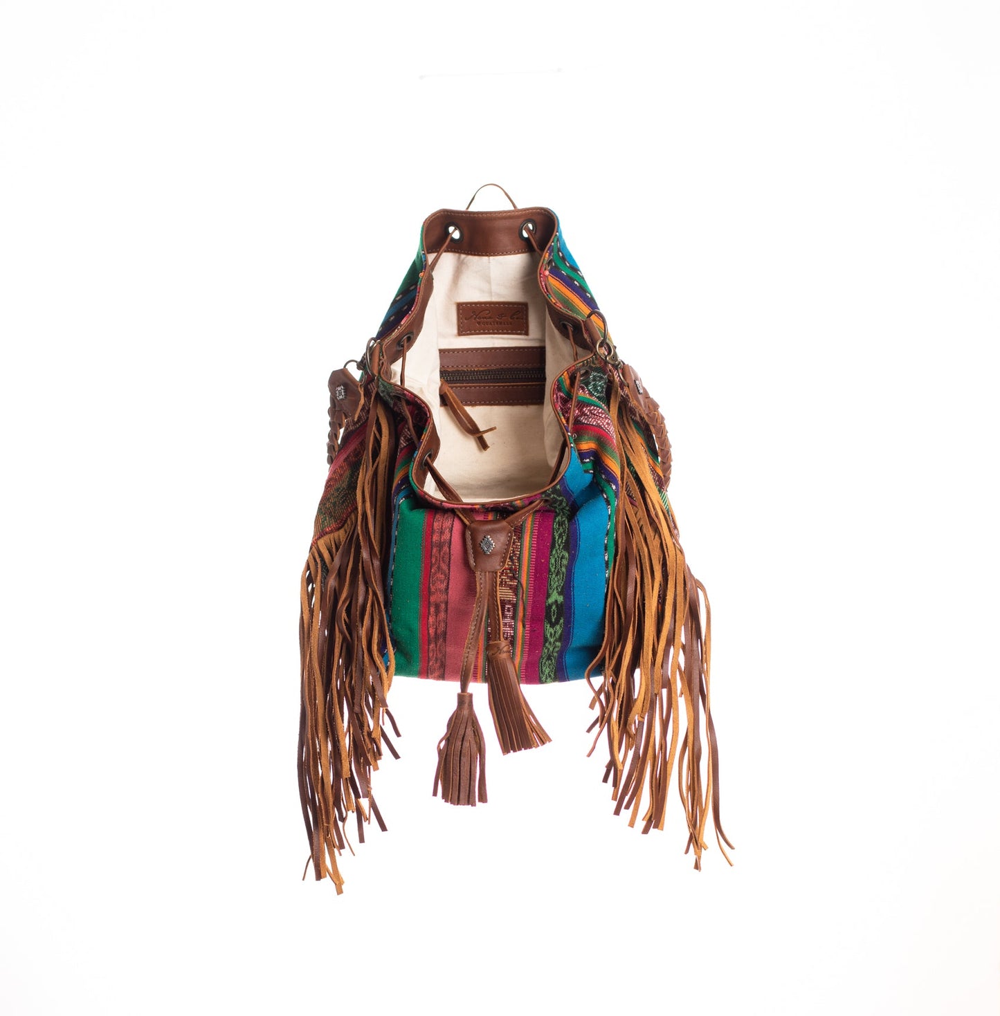 DRAWSTRING BUCKET BAG WITH FRINGE - CORTE DE PLAYA - CAFE - NO. 28083