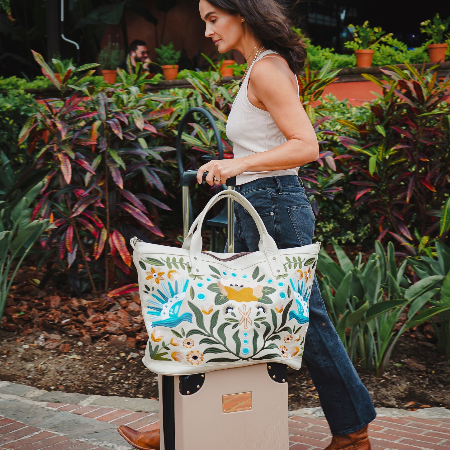 PERFECT WEEKENDER - 10 YEAR ANNIVERSARY - EMBROIDERED LEATHER - AZURE - BONE