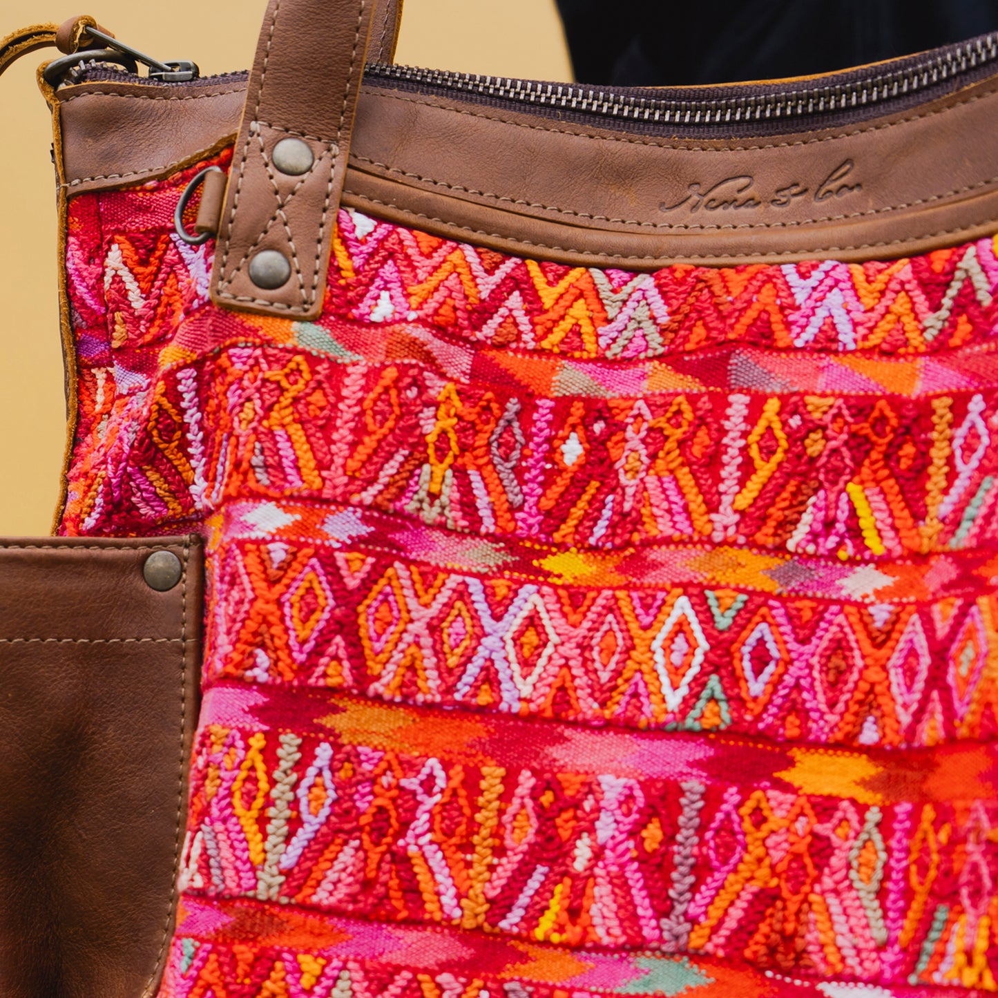 THE MEDIUM PERFECT BAG - OOAK HUIPIL - CAFE - NO. 12721