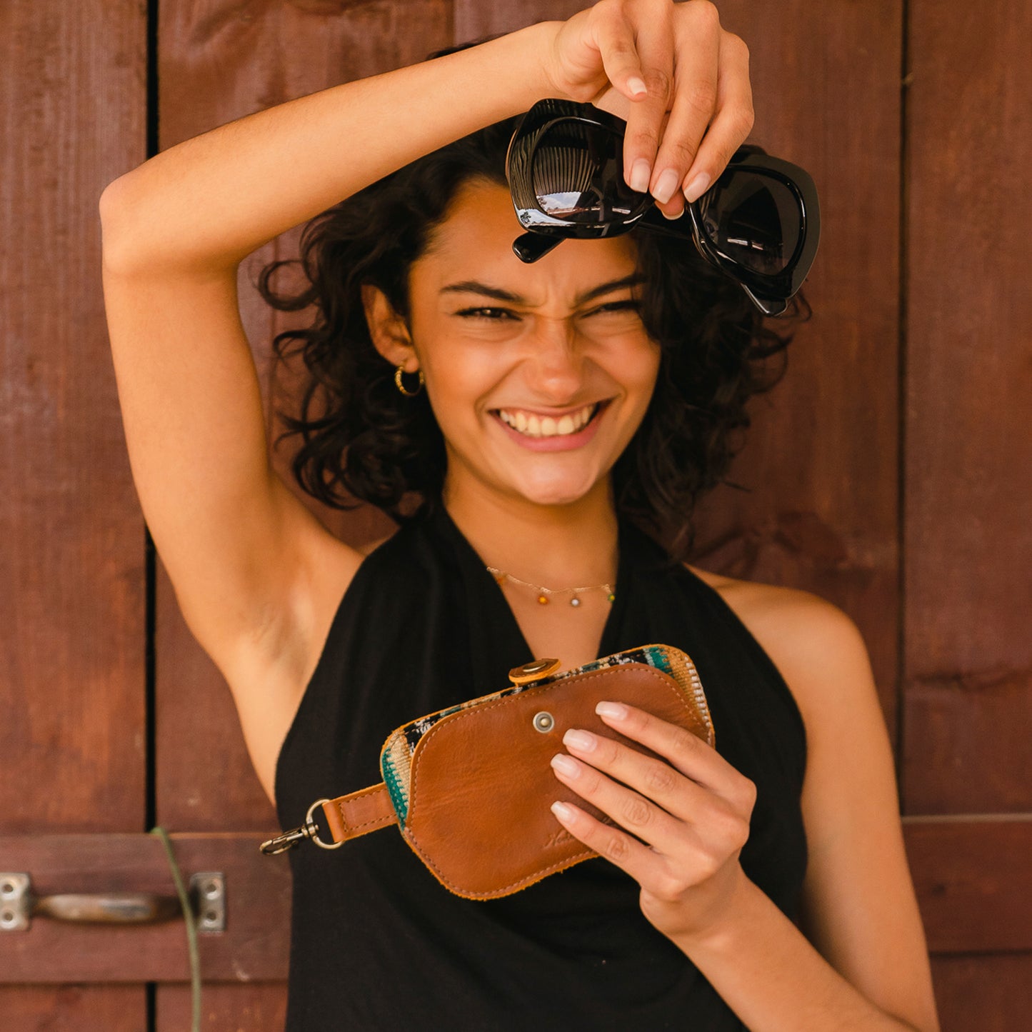 SUNGLASS SNAP CASE - BOSQUE - CAFE LEATHER