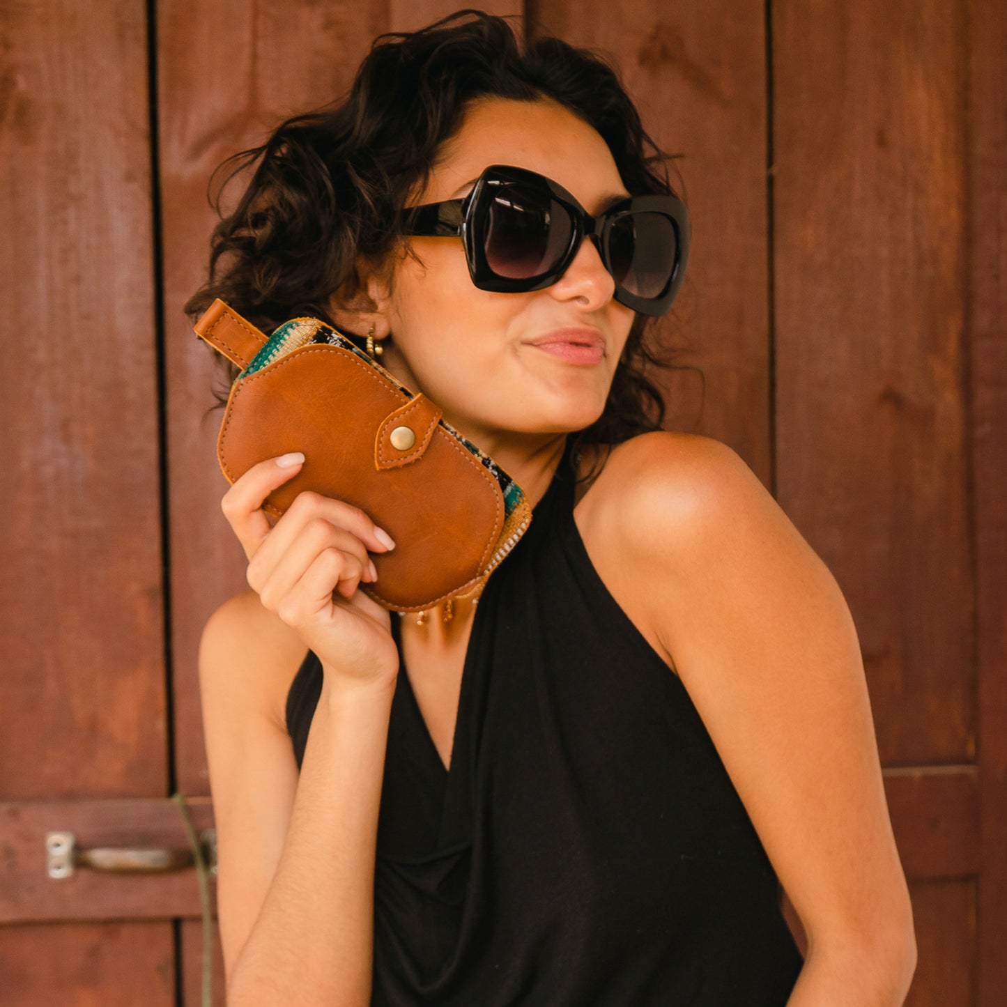 SUNGLASS SNAP CASE - BOSQUE - CAFE LEATHER