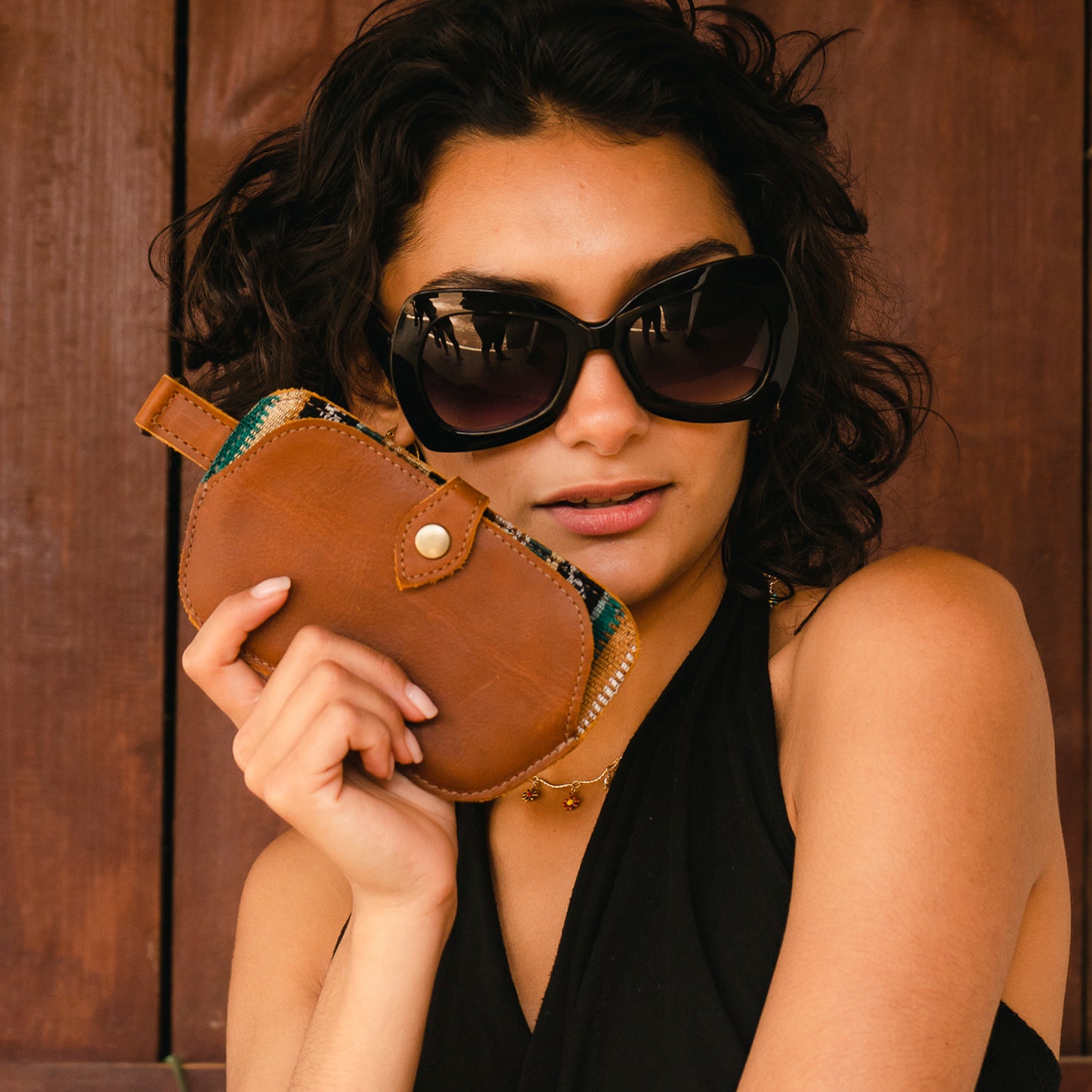 SUNGLASS SNAP CASE - BOSQUE - CAFE LEATHER