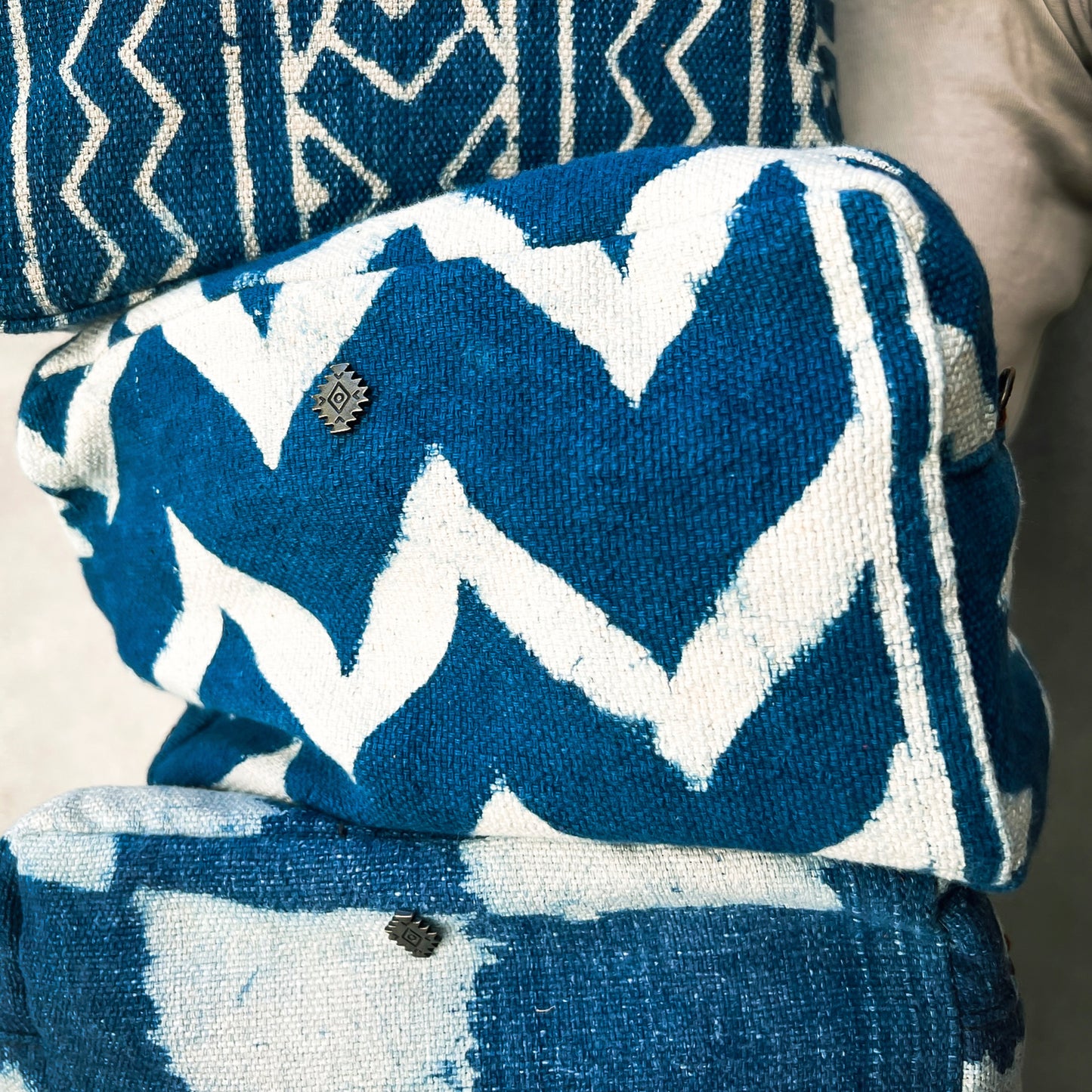 THE PERFECT WET BAG - SMALL - CHEVRON INDIGO MUD CLOTH