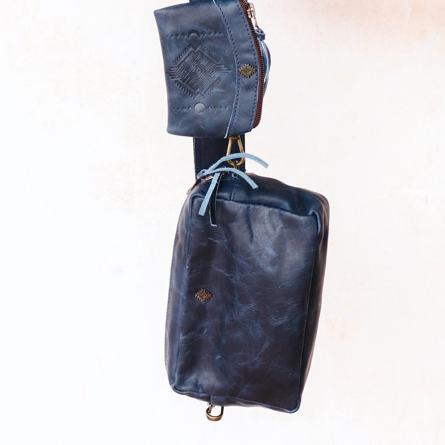 WANDER CROSSBODY BAG + WIDE STRAP SET - FULL LEATHER - NAVY
