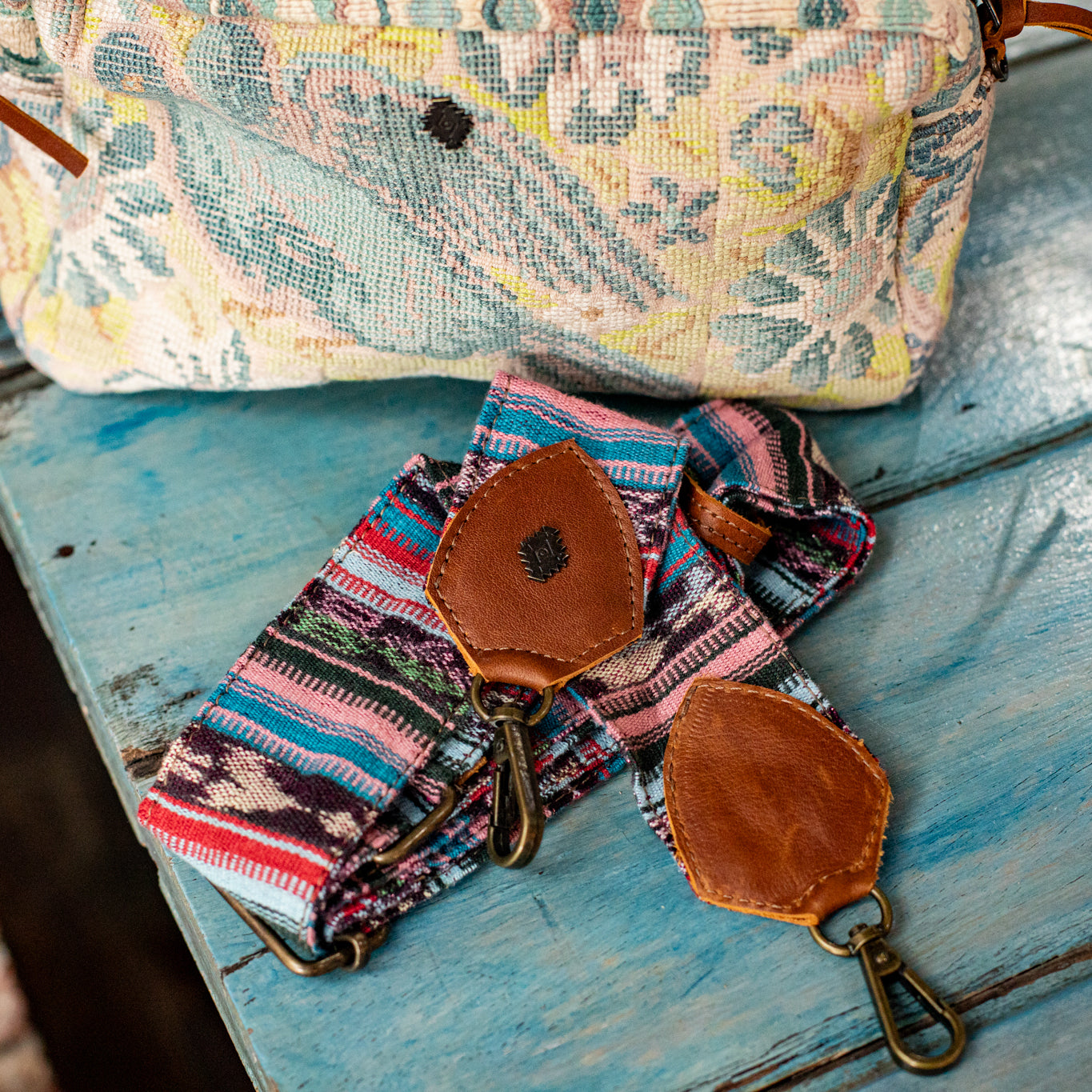 LARGE WANDER BAG + STRAP SET - OOAK HUIPIL - CAFE - NO. 16774
