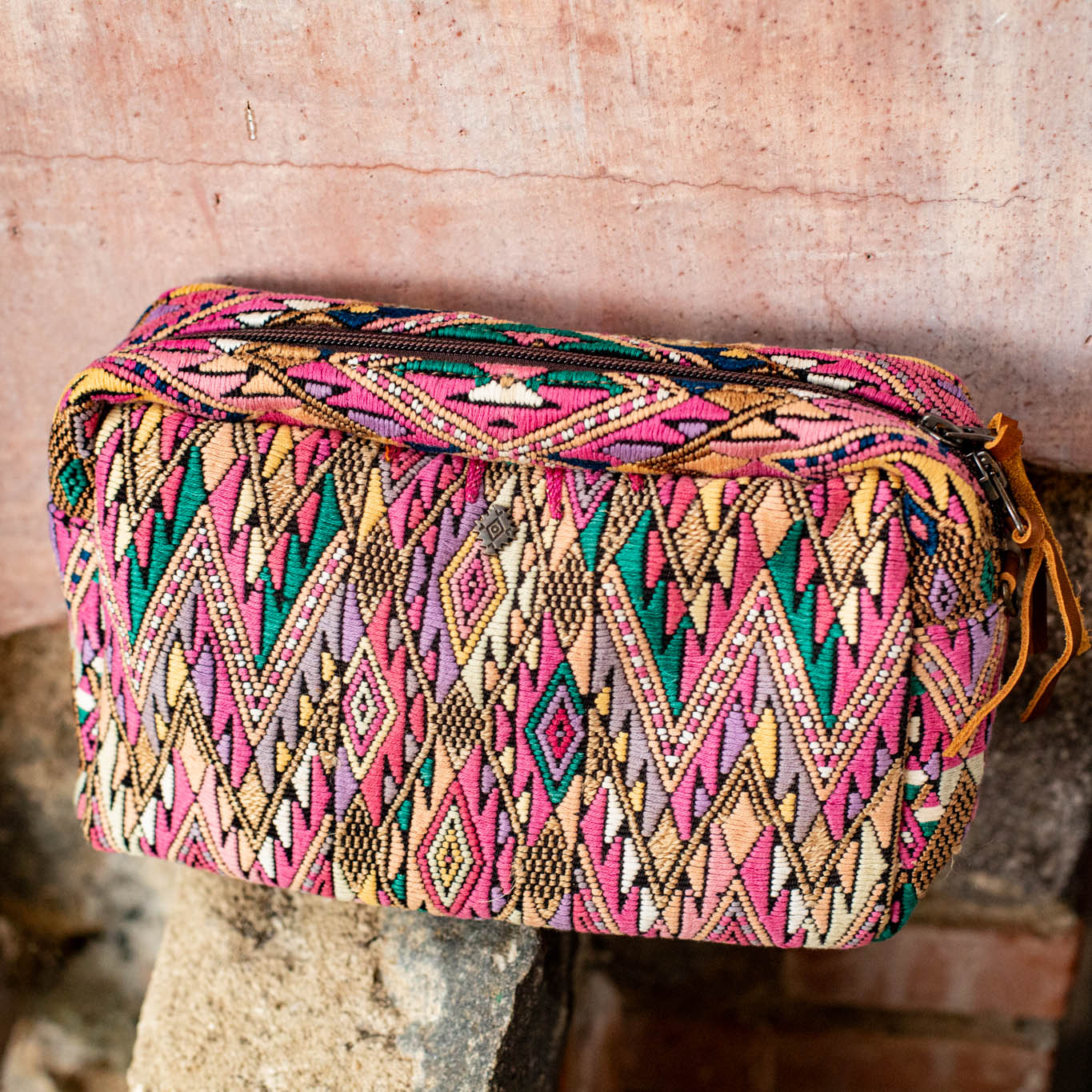 LARGE WANDER BAG + STRAP SET - OOAK HUIPIL - CAFE - NO. 16780
