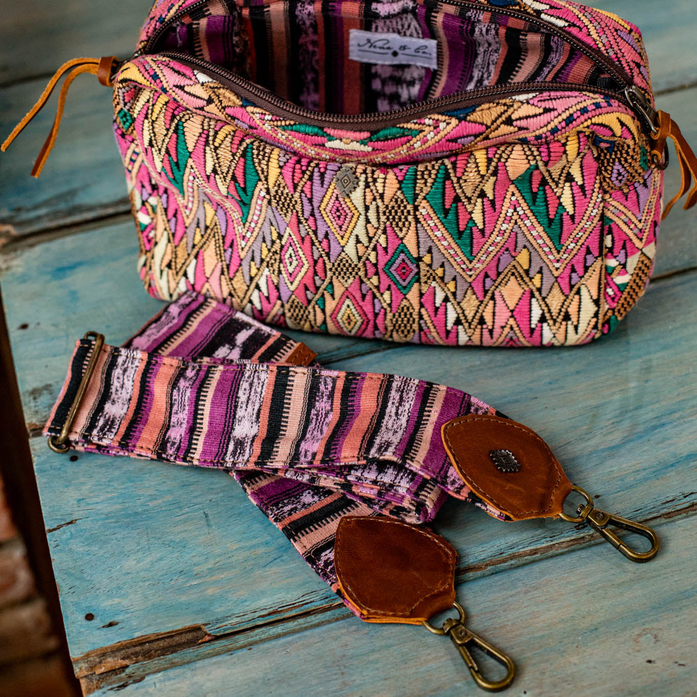 LARGE WANDER BAG + STRAP SET - OOAK HUIPIL - CAFE - NO. 16780