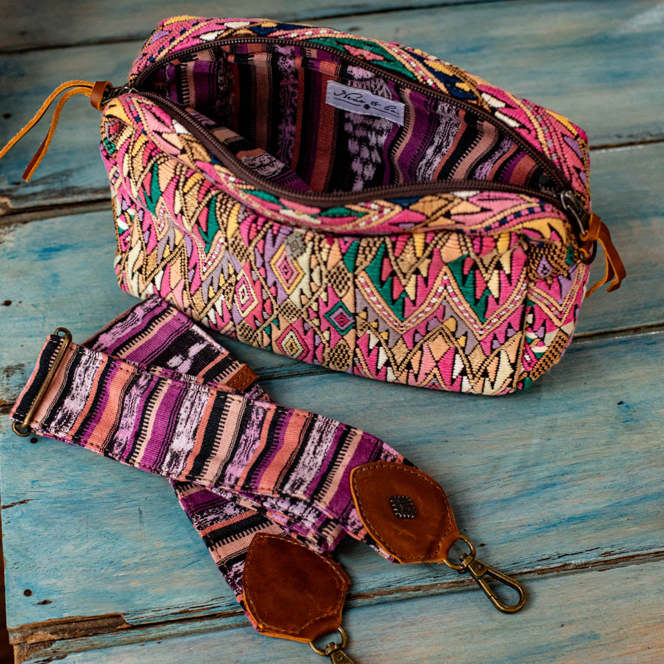 LARGE WANDER BAG + STRAP SET - OOAK HUIPIL - CAFE - NO. 16780
