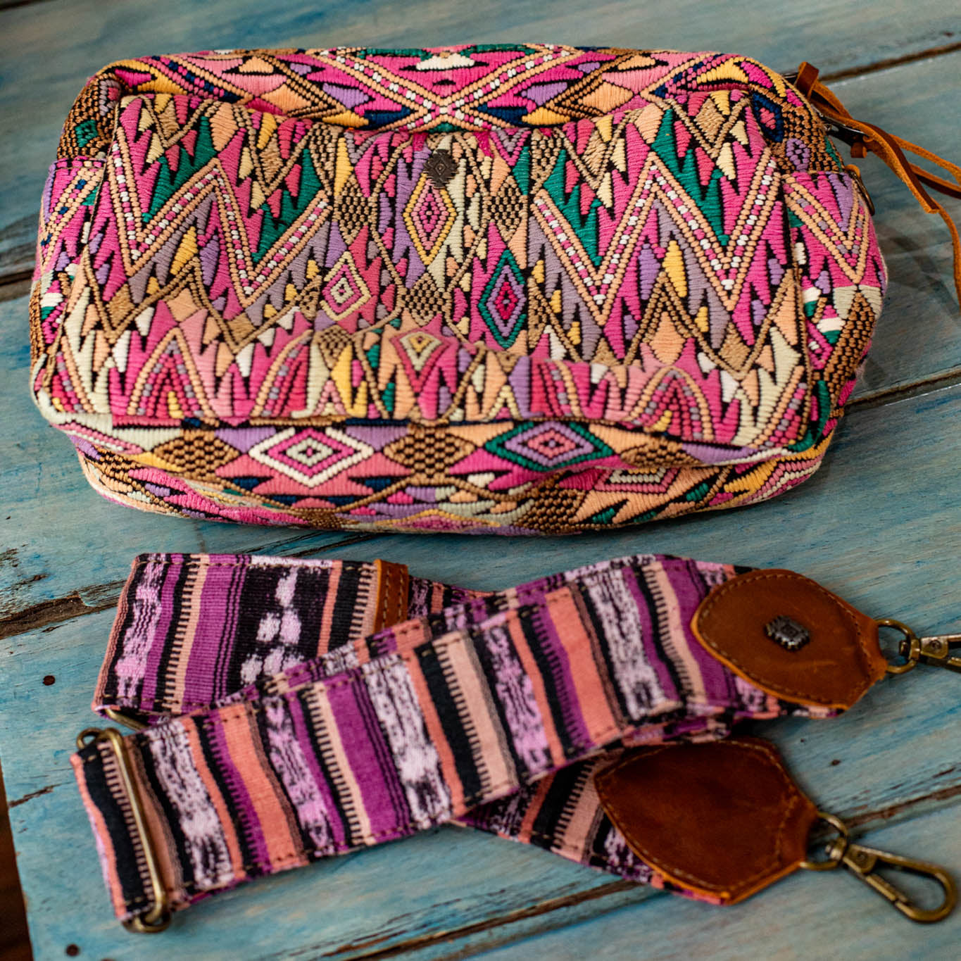 LARGE WANDER BAG + STRAP SET - OOAK HUIPIL - CAFE - NO. 16780