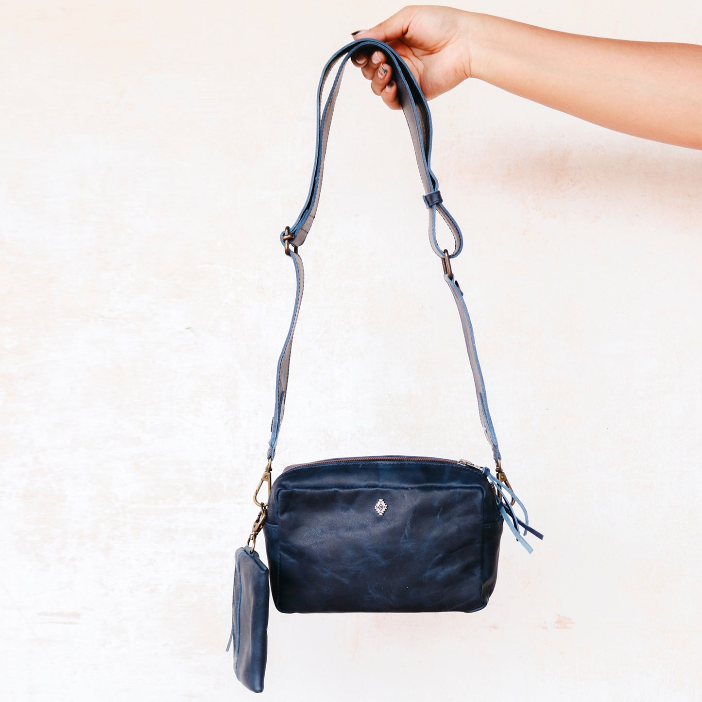 WANDER CROSSBODY BAG + WIDE STRAP SET - FULL LEATHER - NAVY
