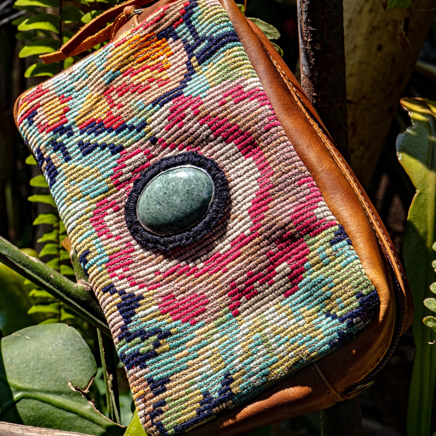 WANDER CROSSBODY BAG + STRAP SET - OOAK HUIPIL WITH JADE - CAFE - NO. 15553